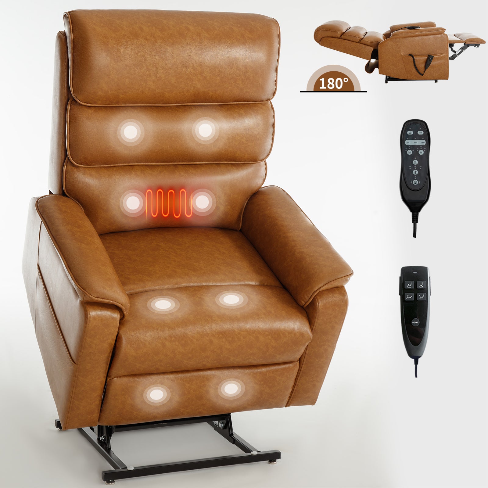 Brown Leatheraire Dual Motor Infinite Position Up to 350 LBS Power Lift Recliner Chair with Power-Remote, Heat Massage and Heavy Duty Motion Mechanism