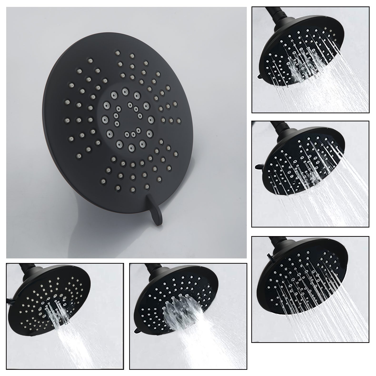 Round Shower System  Wall Mounted Rain Mixer Combo Set Matte Black