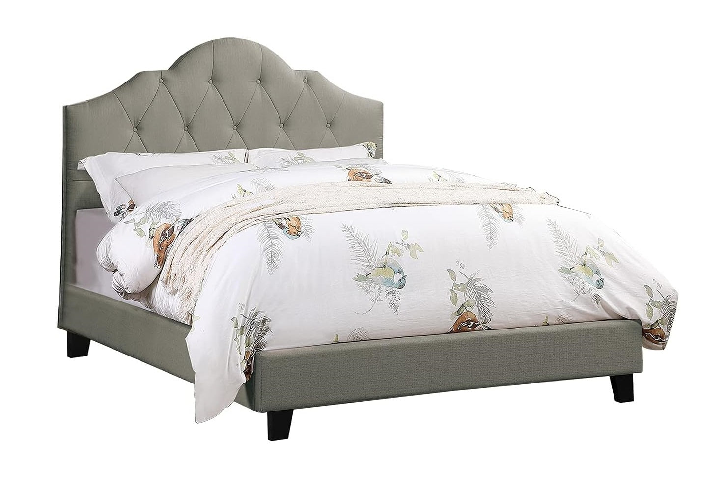 Majestic Arch 1pc Queen Size Bed Adjustable HB Grey Polyfiber Tufted Upholstered Wooden Bedframe Bedroom Furniture