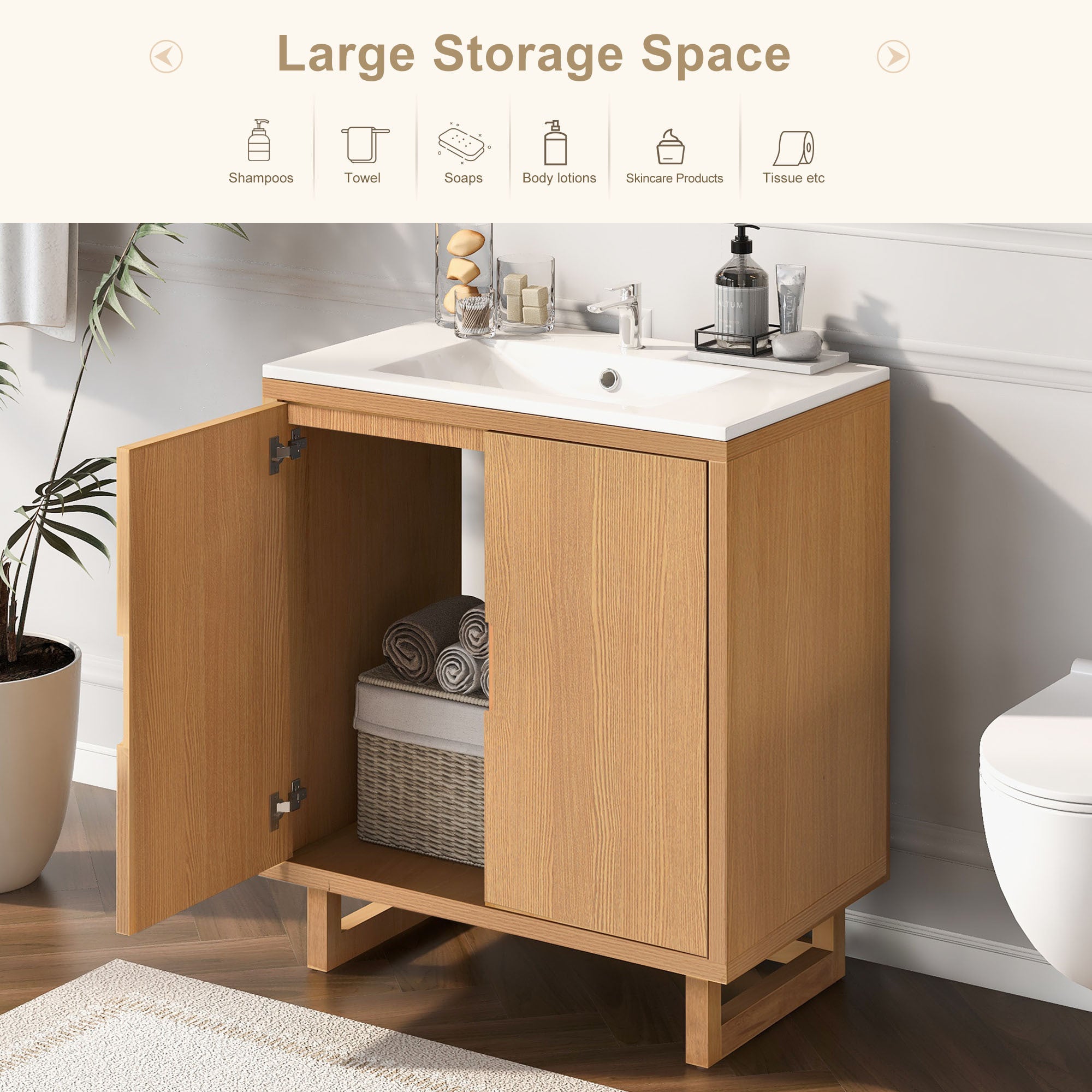 30" Bathroom vanity Set with Sink, Combo Cabinet, Bathroom Storage Cabinet, Solid Wood Frame(The Same with SV000008AAE-1)