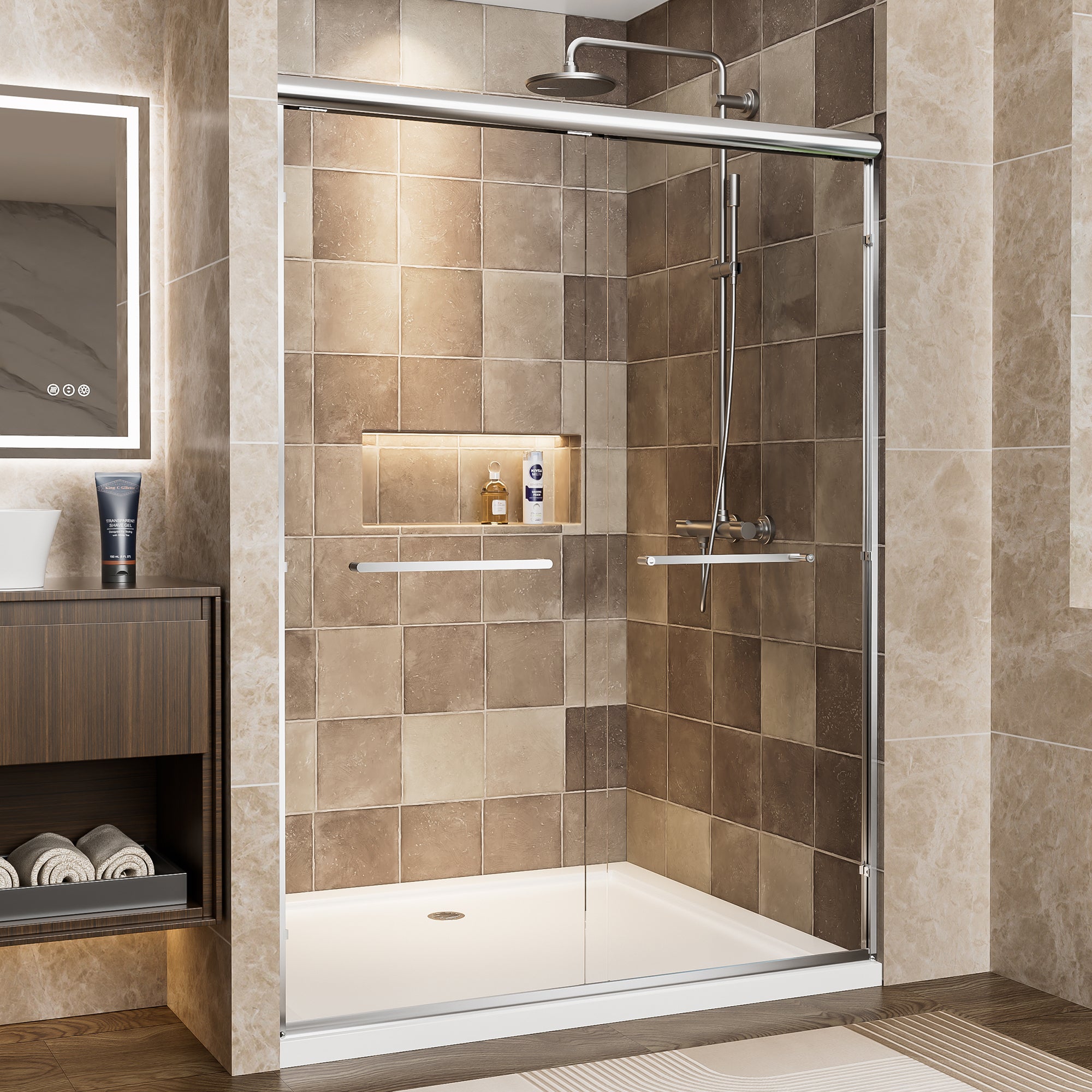 50-60 x 72 in Chrome Aluminum Double Sliding Shower Door - 50-54 x 72 in / Chrome view 1