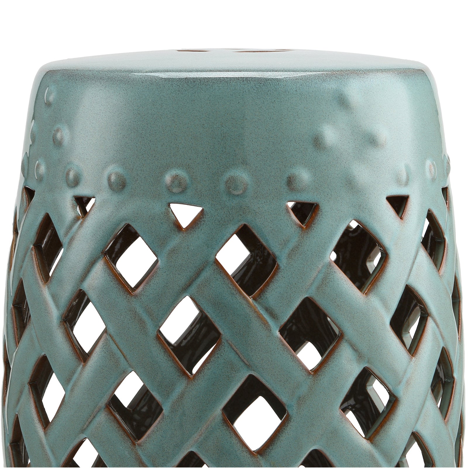 Outsunny 13" x 18" Ceramic Garden Stool with Woven Lattice Design & Glazed Strong Materials Decorative End Table, Antique Blue