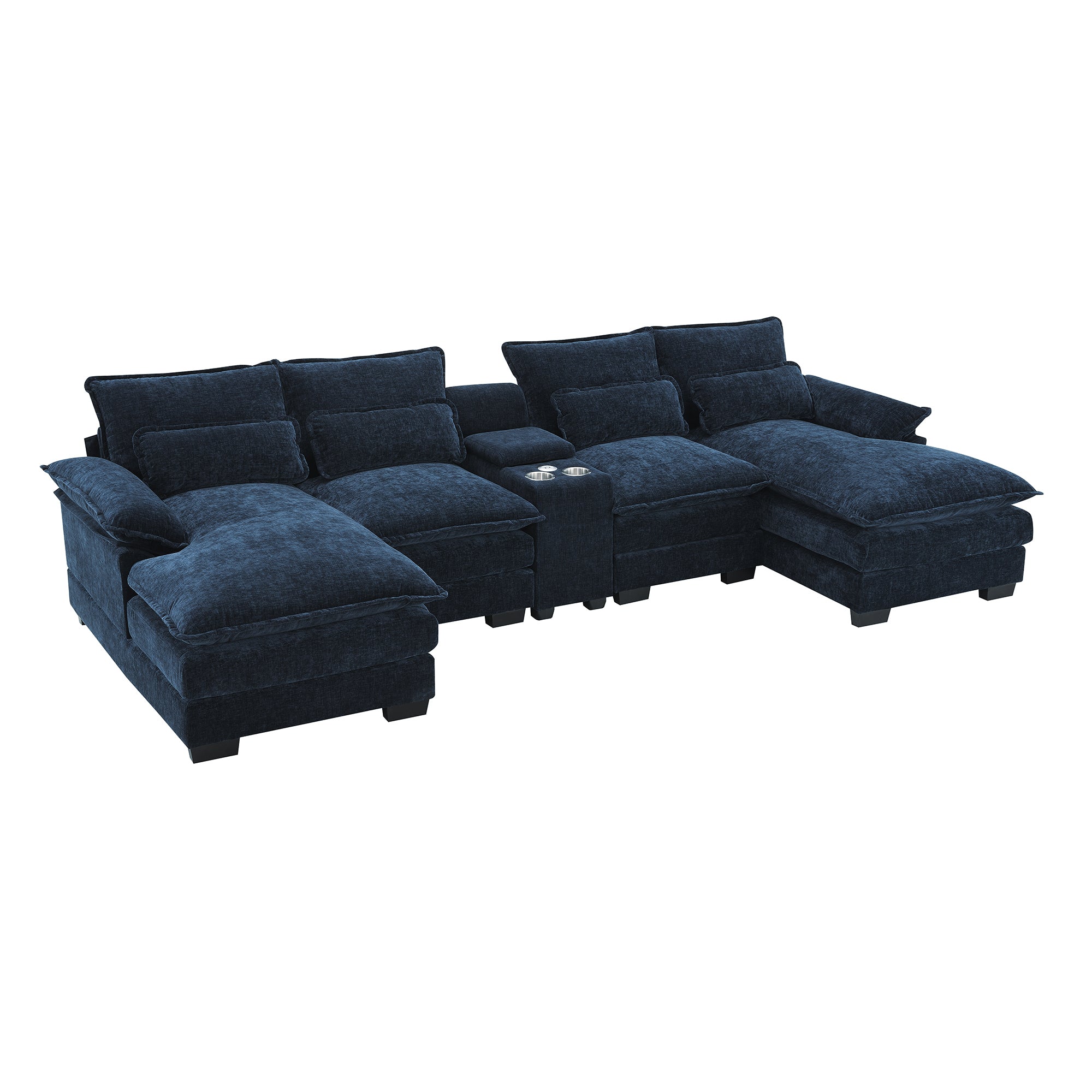 [VIDEO provided][New]123*55" Modern U-shaped Sofa with Console,Cupholders and USB Ports,6-seat Upholstered Symmetrical Indoor Furniture,Sleeper Couch Set with Chaise for Living Room,Apartment,5 Colors