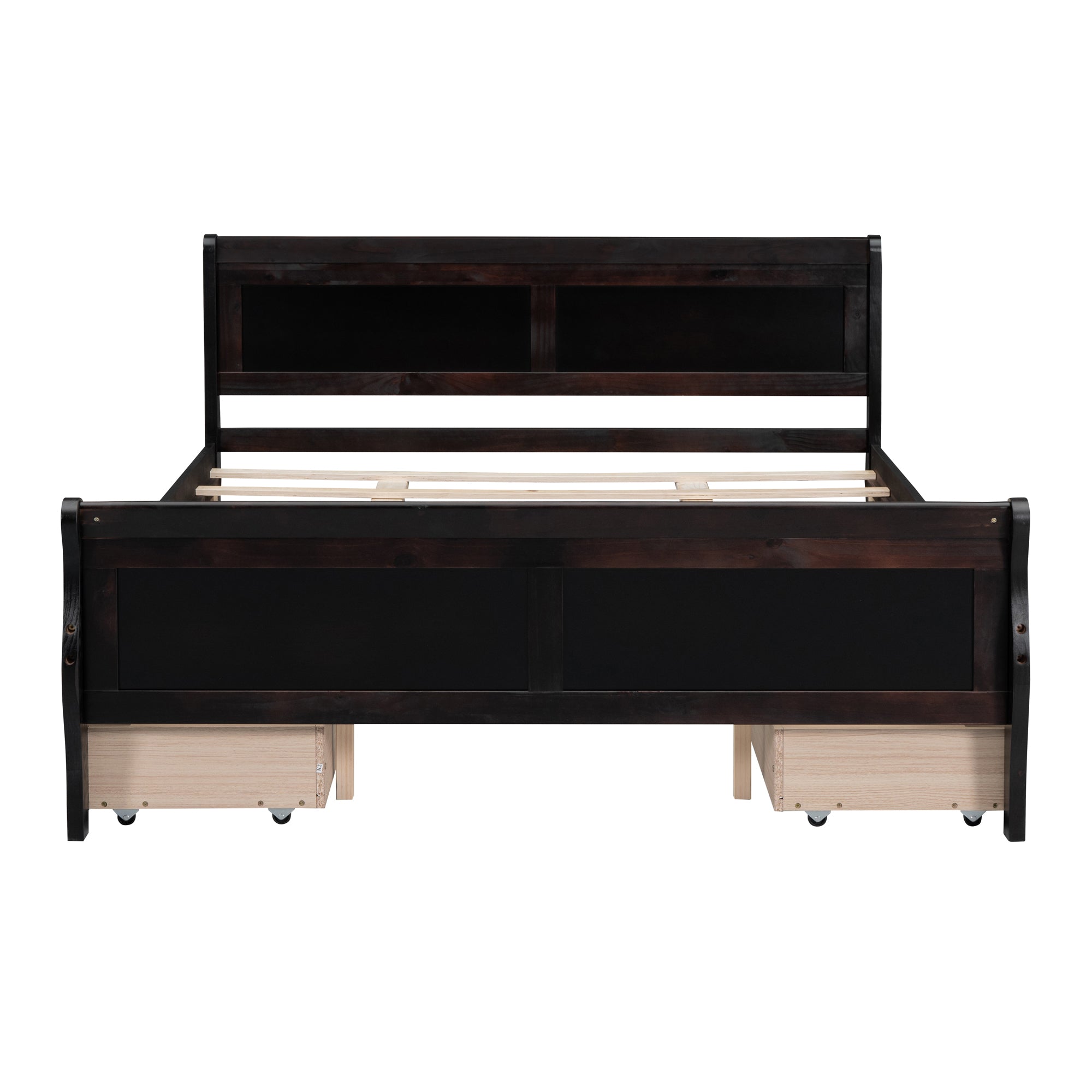 Queen Size Wood Platform Bed with 4 Drawers and Streamlined Headboard & Footboard, Espresso