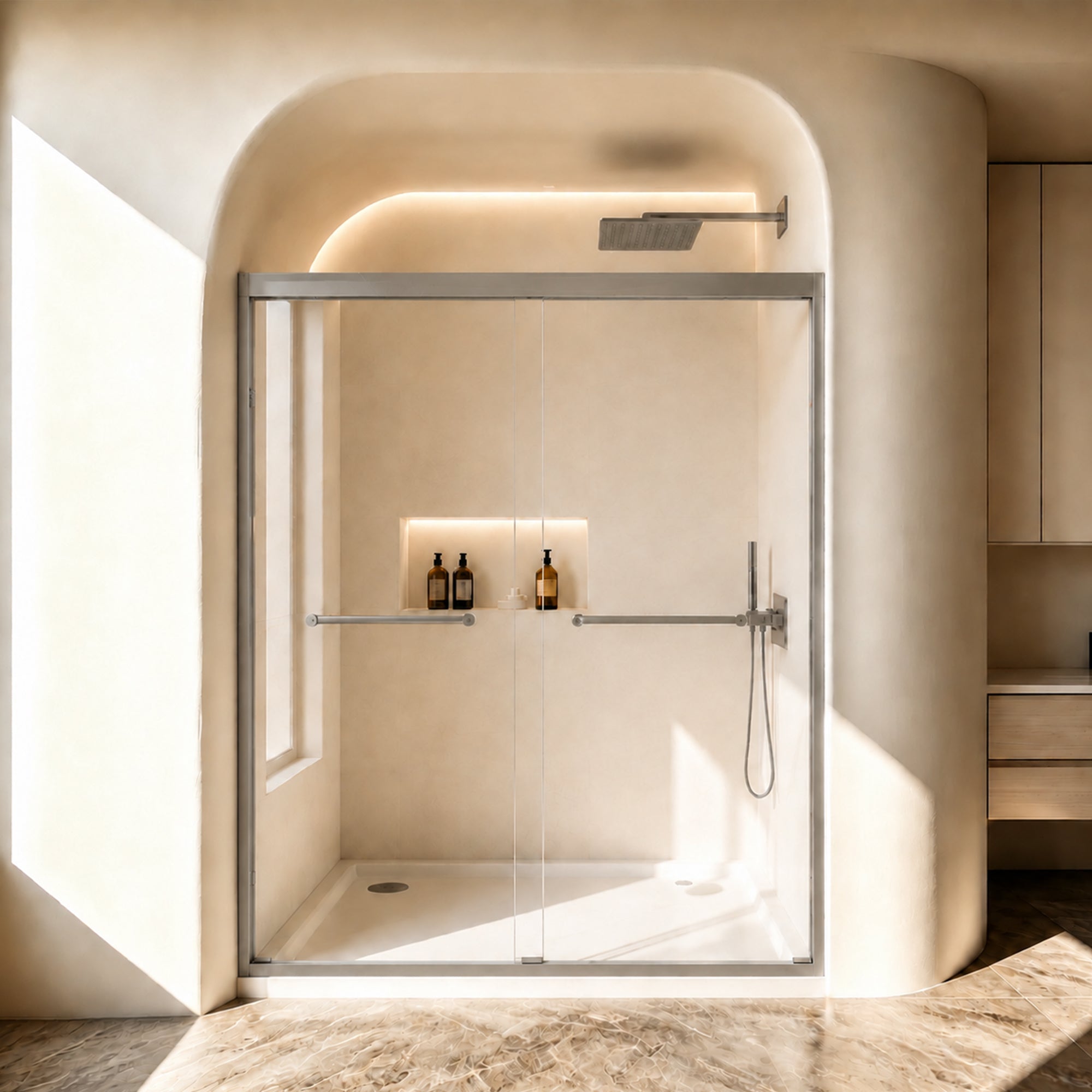 44-60 x 72 in Aluminum Frame Double Sliding Shower Door - 56-60 x 72 in / Gun Ash / 5/16 in Glass view 1