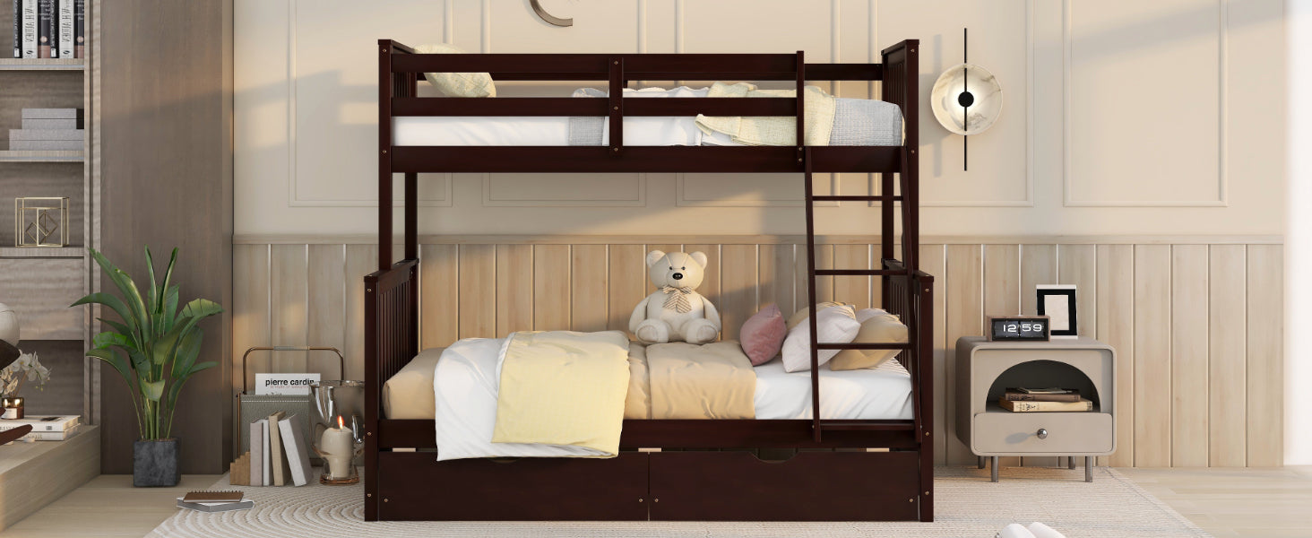 Twin-Over-Full Bunk Bed with Ladders and Two Storage Drawers(Espresso)(old sku:LT000165AAP)