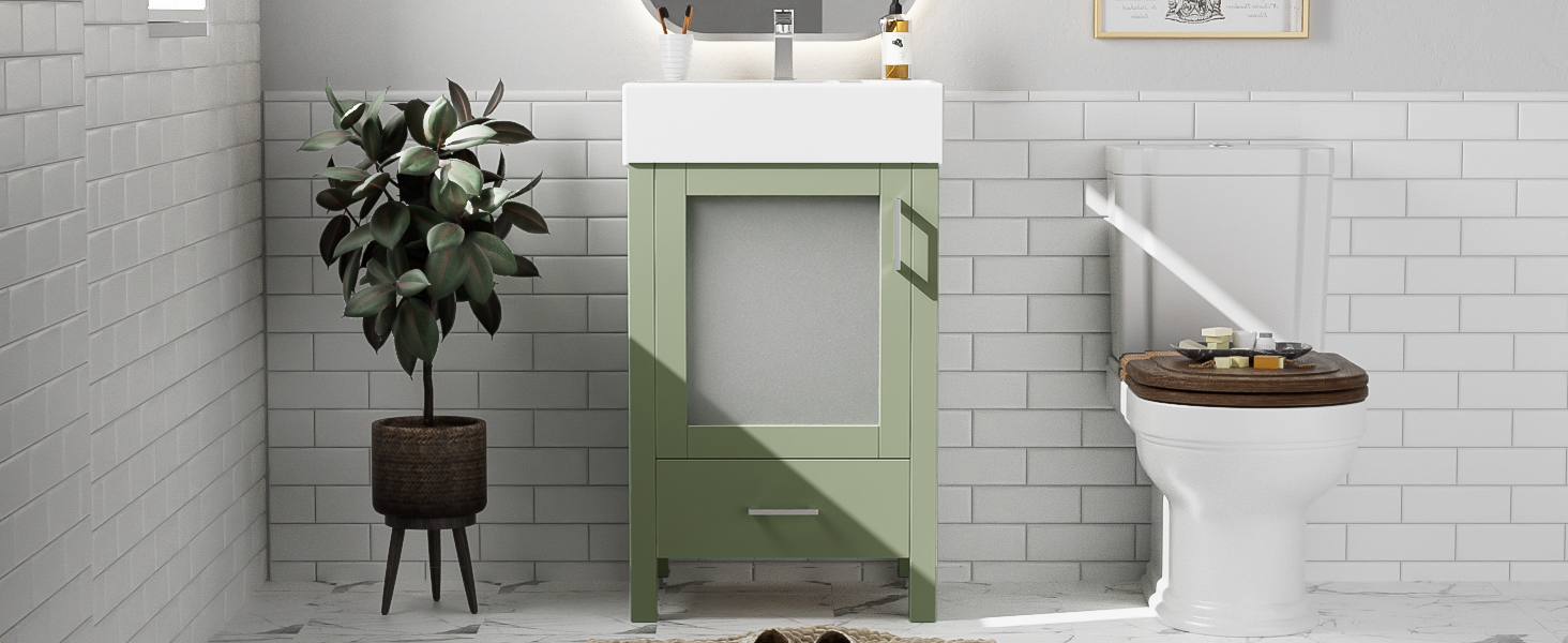 20-Inch bathroom vanity with ceramic sink and ample storage - ideal for small bathrooms