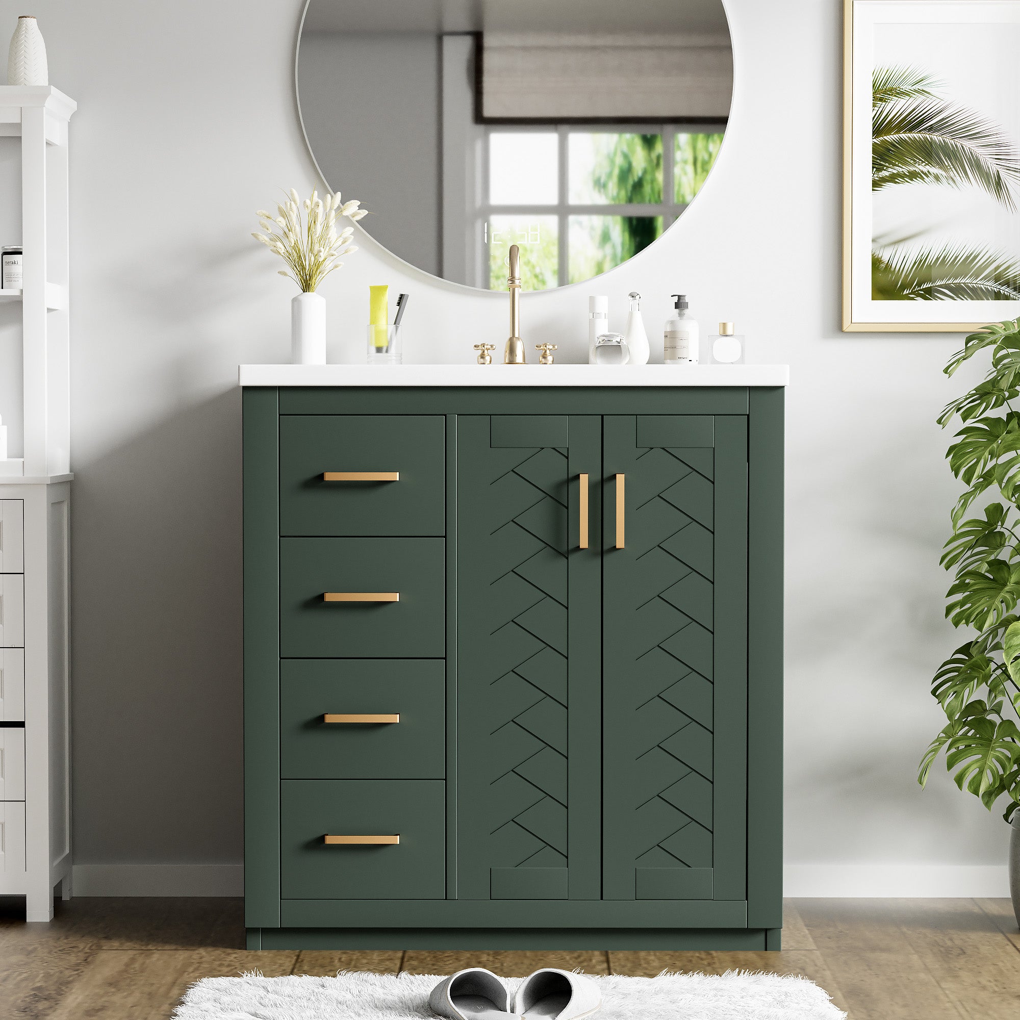 30 inch vanity set with 3 drawers, detail view