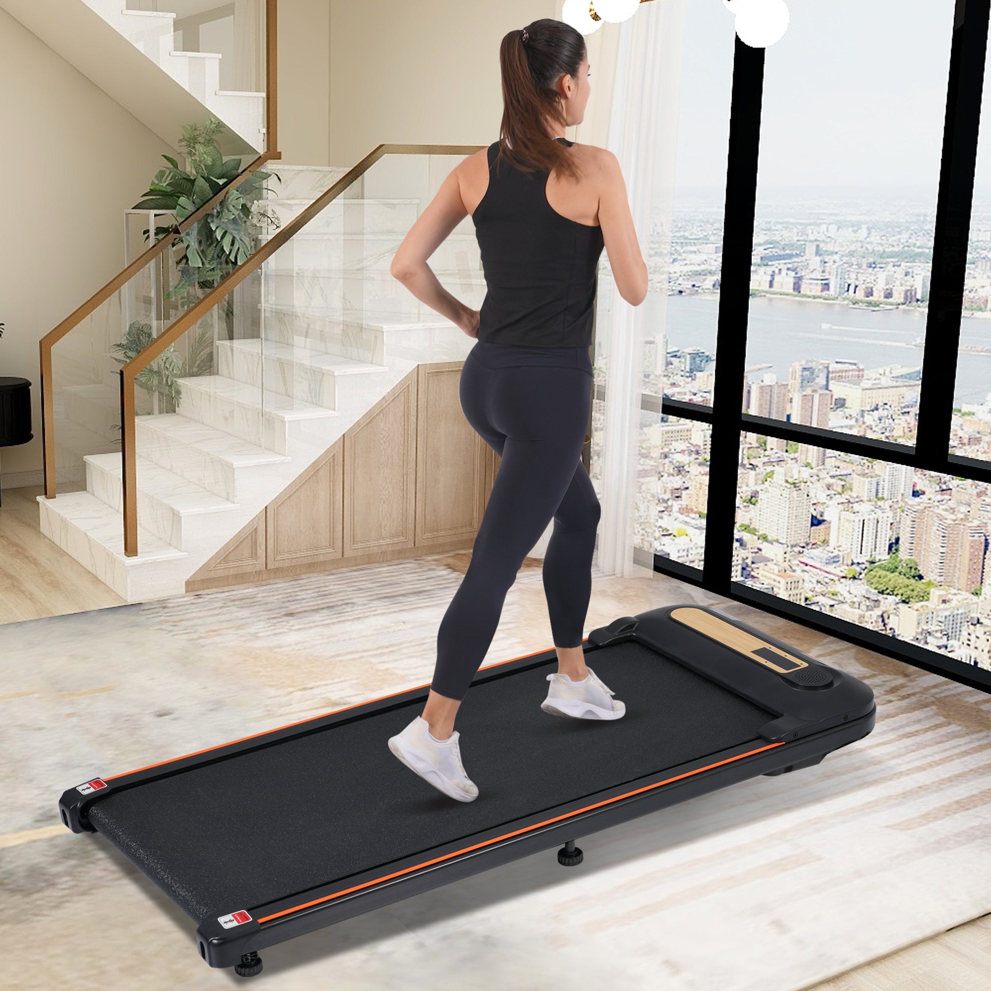 Wood Grain Decoration Walking Pad Under Desk Treadmill for Home Office -2.5HP Walking Treadmill With Incline 0.5-4MPH 300LBS Capacity Treadmill for Walking Running - Remote Control