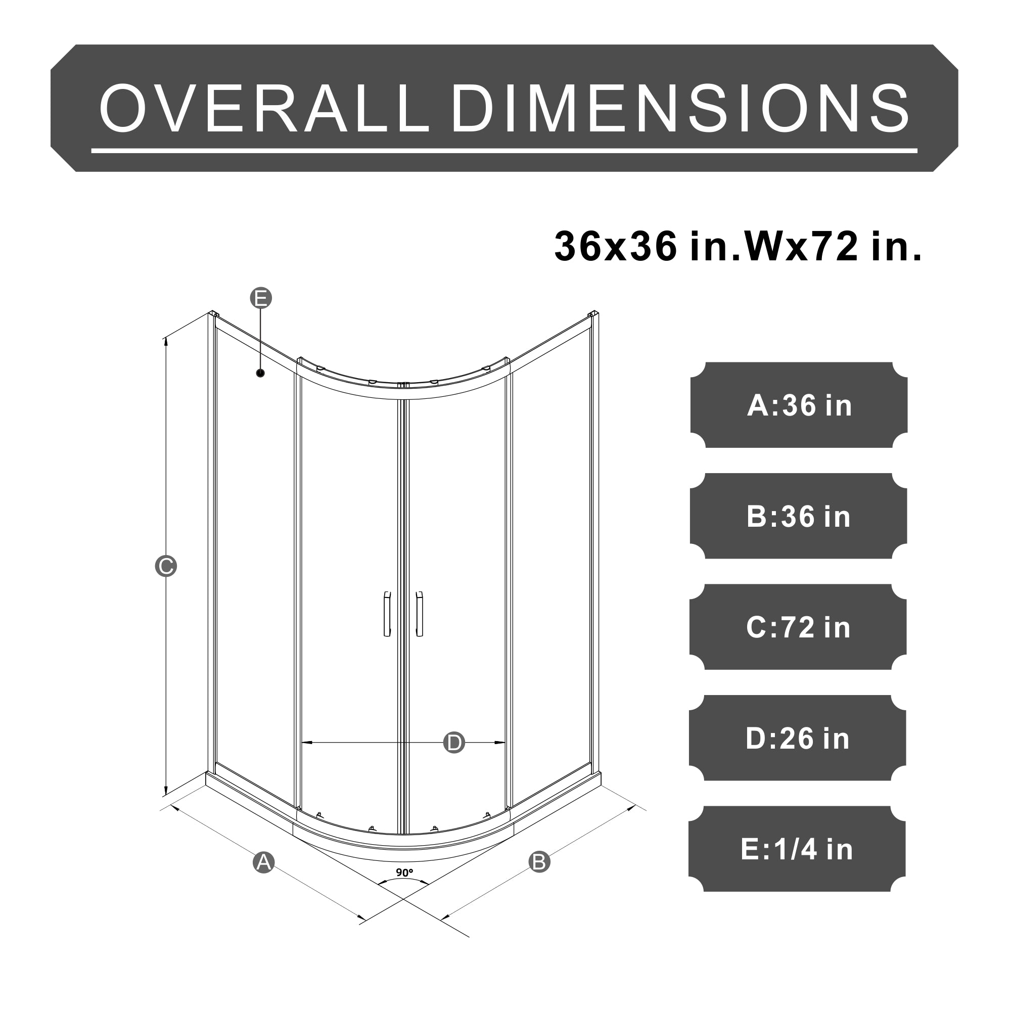 36 x 36 x 72 in Quarter-Round Sliding Shower Enclosure - 36 x 36 x 72 in / Matte Black view 3