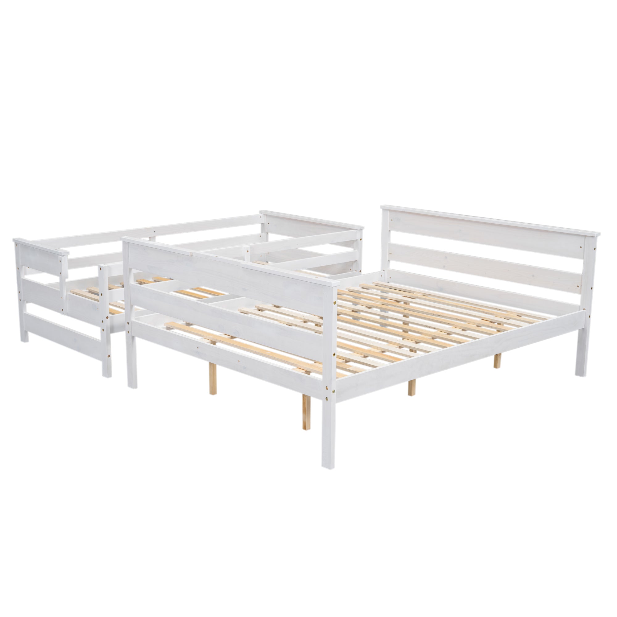 Wood Twin XL over Queen Bunk Bed with Ladder, White