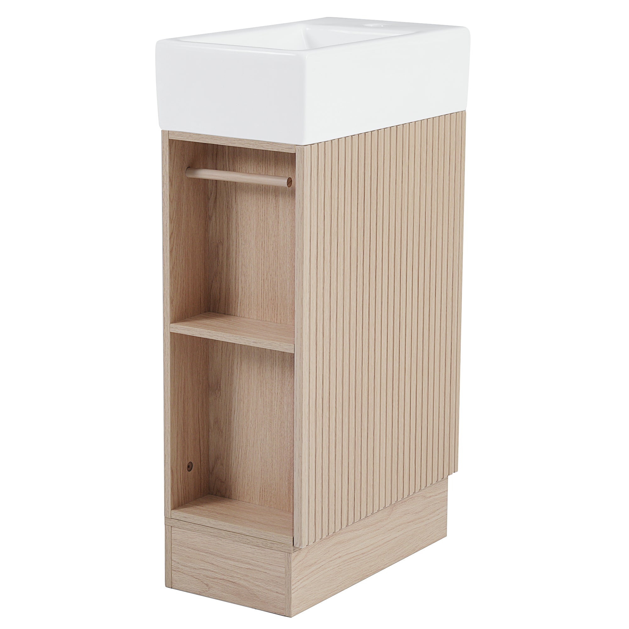 18.6" Bathroom Vanity with Sink, Bathroom Vanity Cabinet with Two-tier Shelf, Left or Right Orientation, Natural