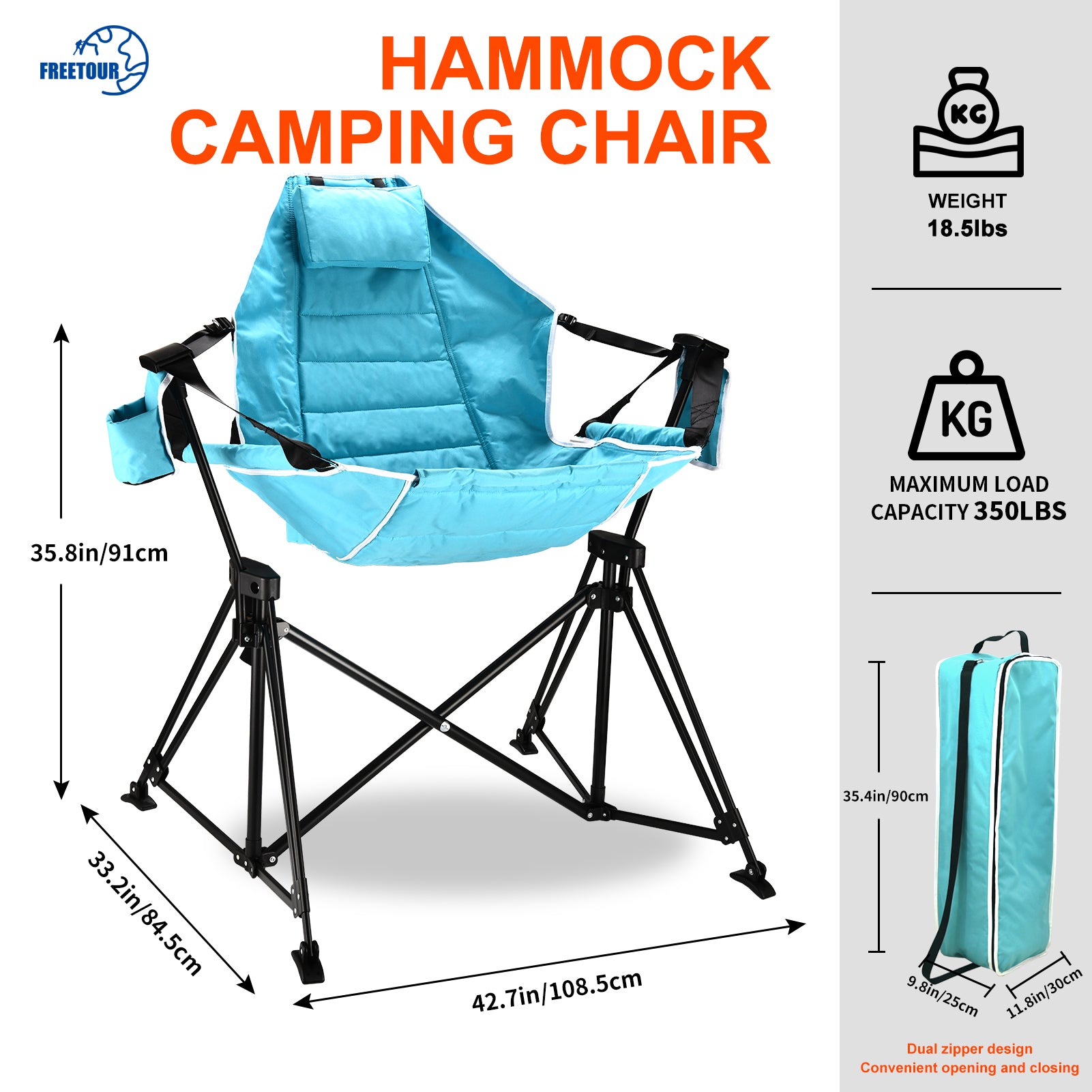 Hammock Camping Chair Folding 350 lbs Foldable Portable Rocking Chairs for Adults Outside Swinging Camp with Stand Lawn Garden Hanging Outdoor