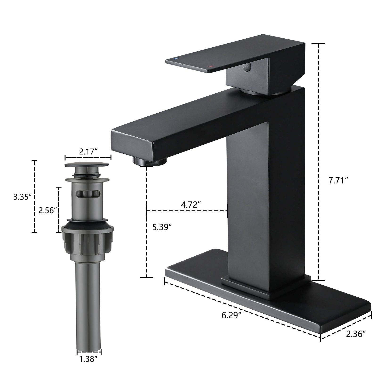 Bathroom Faucet Single Hole, Single Handle Stainless Steel Faucet for Bathroom Sink with Deckplate and Drain Assembly