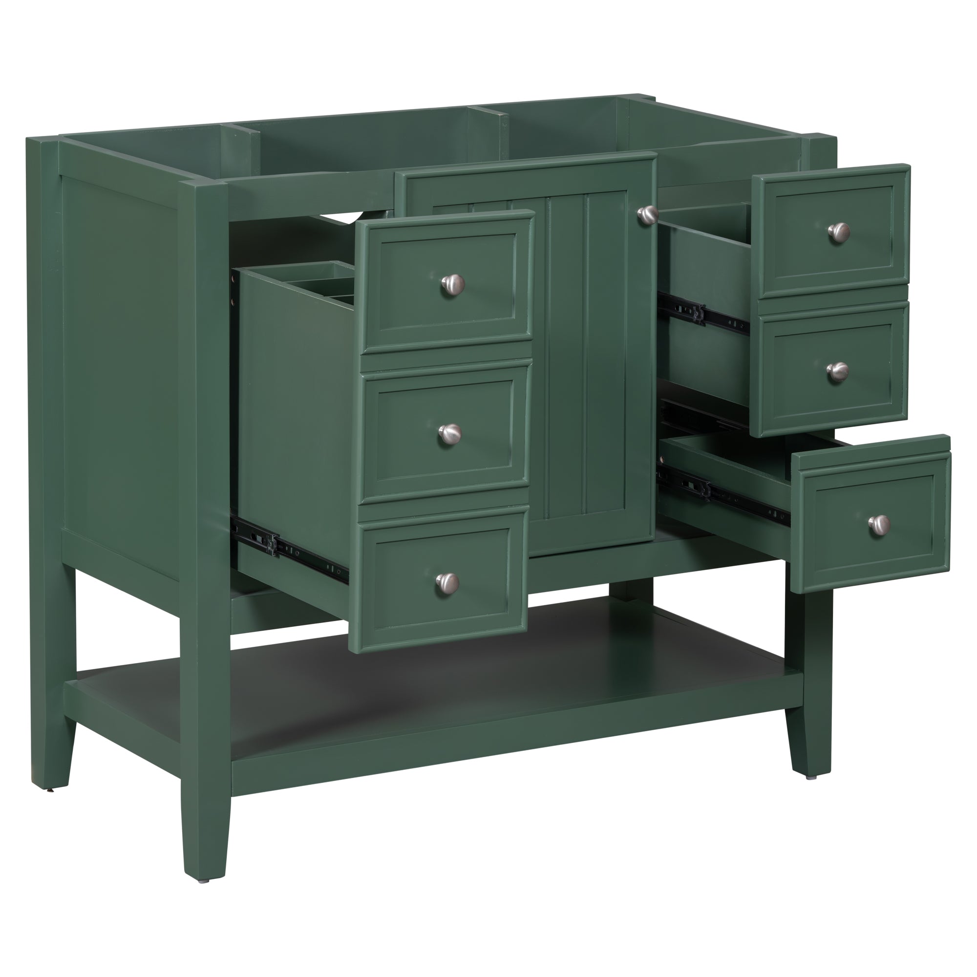 36" Bathroom Vanity without Sink, Cabinet Base Only, One Cabinet and three Drawers, Green