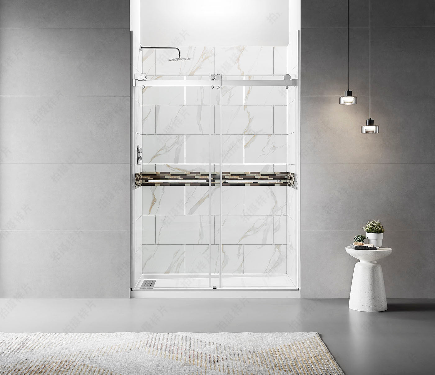 56" - 60"W x 76"H Frameless Double Sliding Shower Door, 3/8"(10mm) Clear Tempered Glass, Glass Door For Bathroom, Chrome Finish