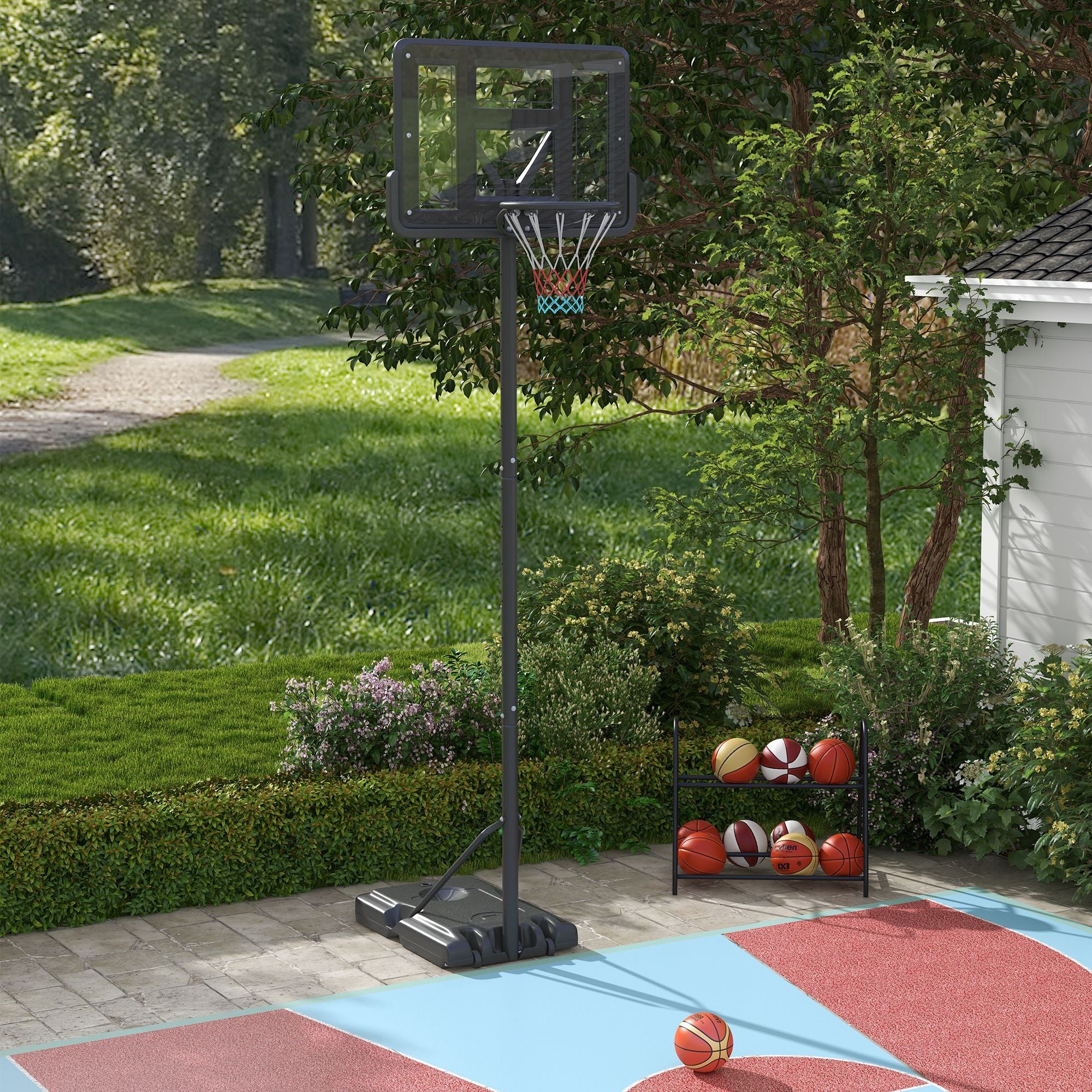 Soozier Portable Basketball Hoop, 7.5-10FT Height Adjustable Swimming Pool Basketball Goal with 43.25" Backboard, Wheels and Fillable Base, for Youth & Adults