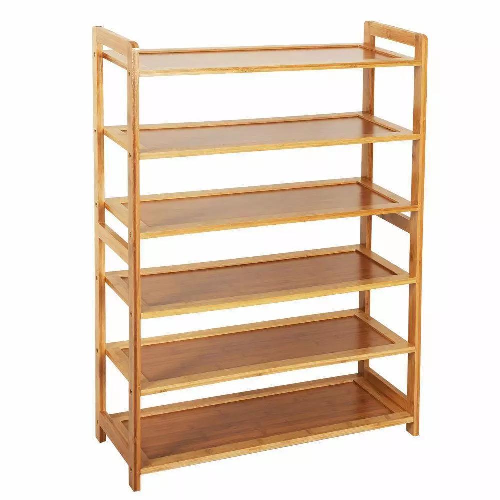 Storage Rack Shoe 6 Layers Bamboo Shelf Tier 6 Wood Home Furniture Entryway