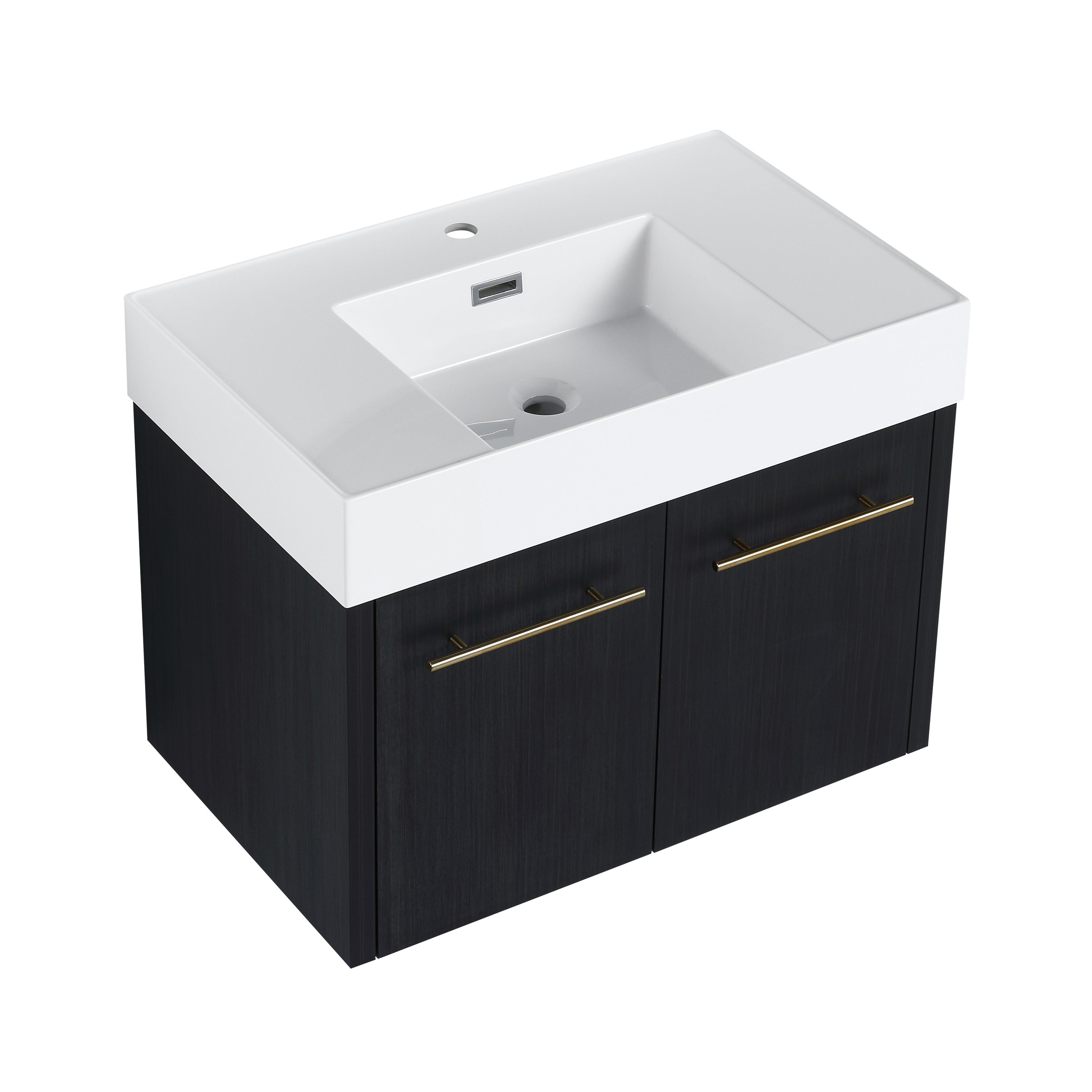 30 Inch Wall-Mounted Bathroom Vanity with Sink, Thick Edged Resin Basin, KD-Package