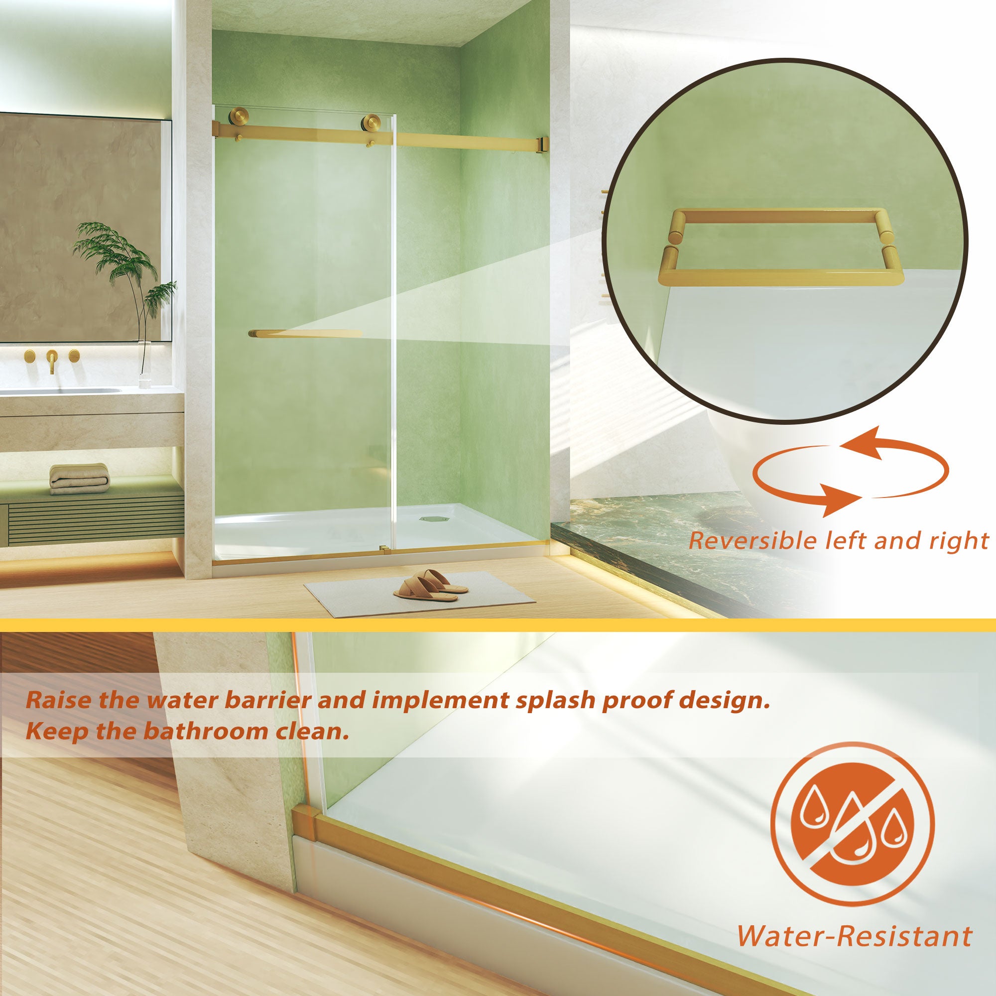 56-60 x 74 in Frameless Double Sliding Square-Tube Shower Door - 56-60 x 74 in / Brushed Gold / Square Tube view 6