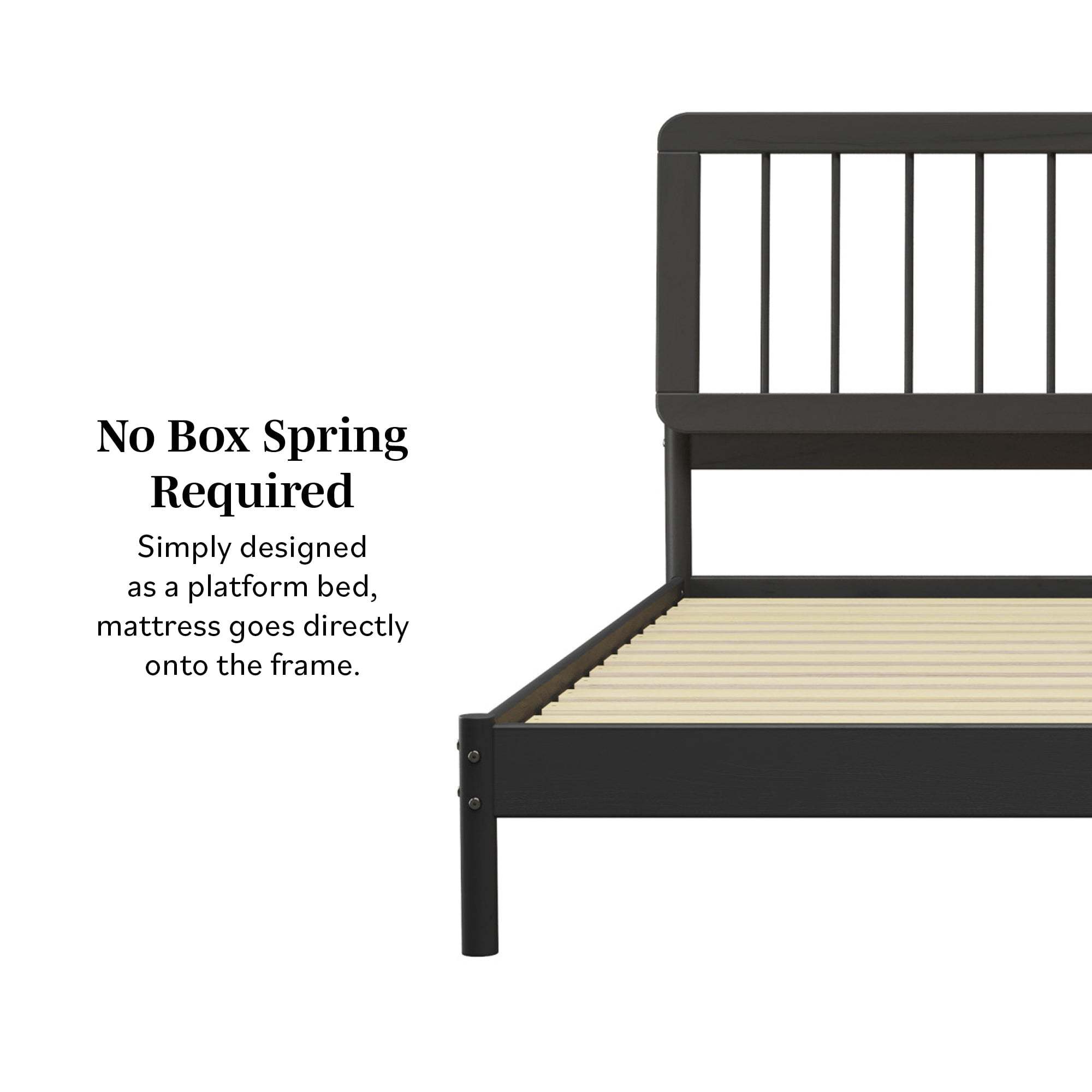 Mid-Century Modern Solid Wood King Spindle Bed – Black