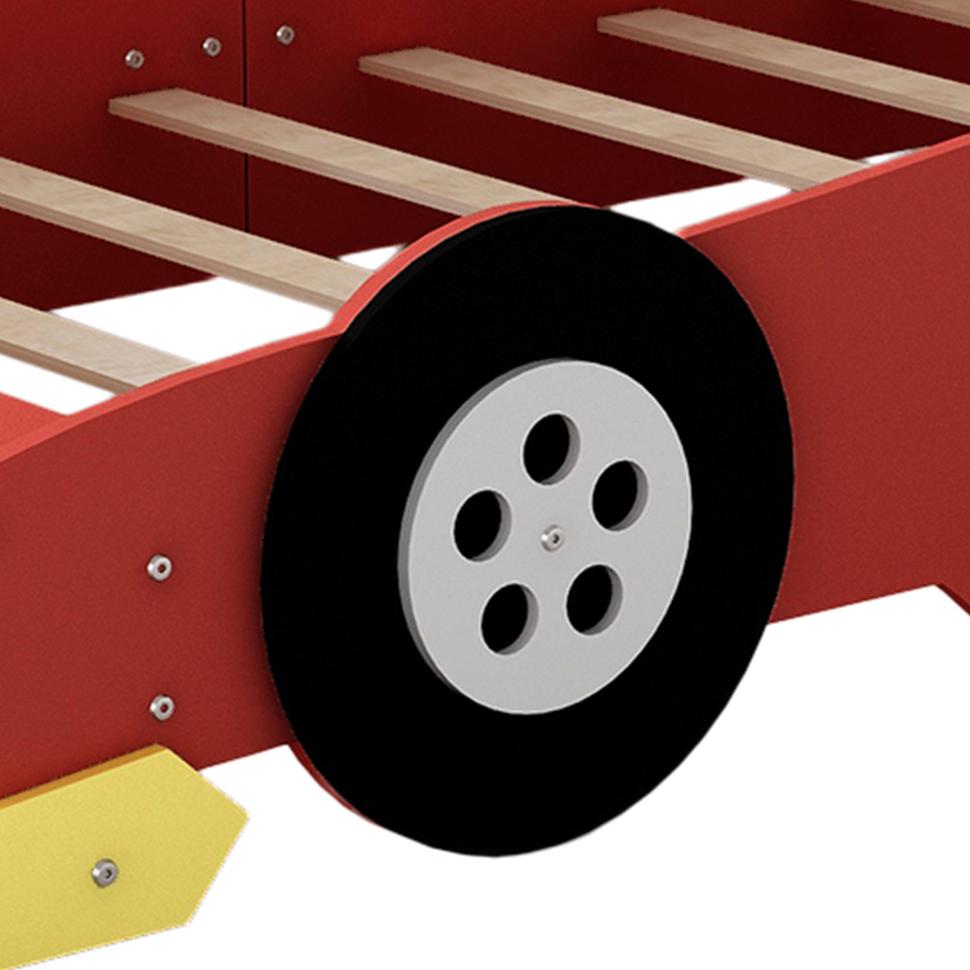 Twin Size Race Car-Shaped Platform Bed with Wheels,Red