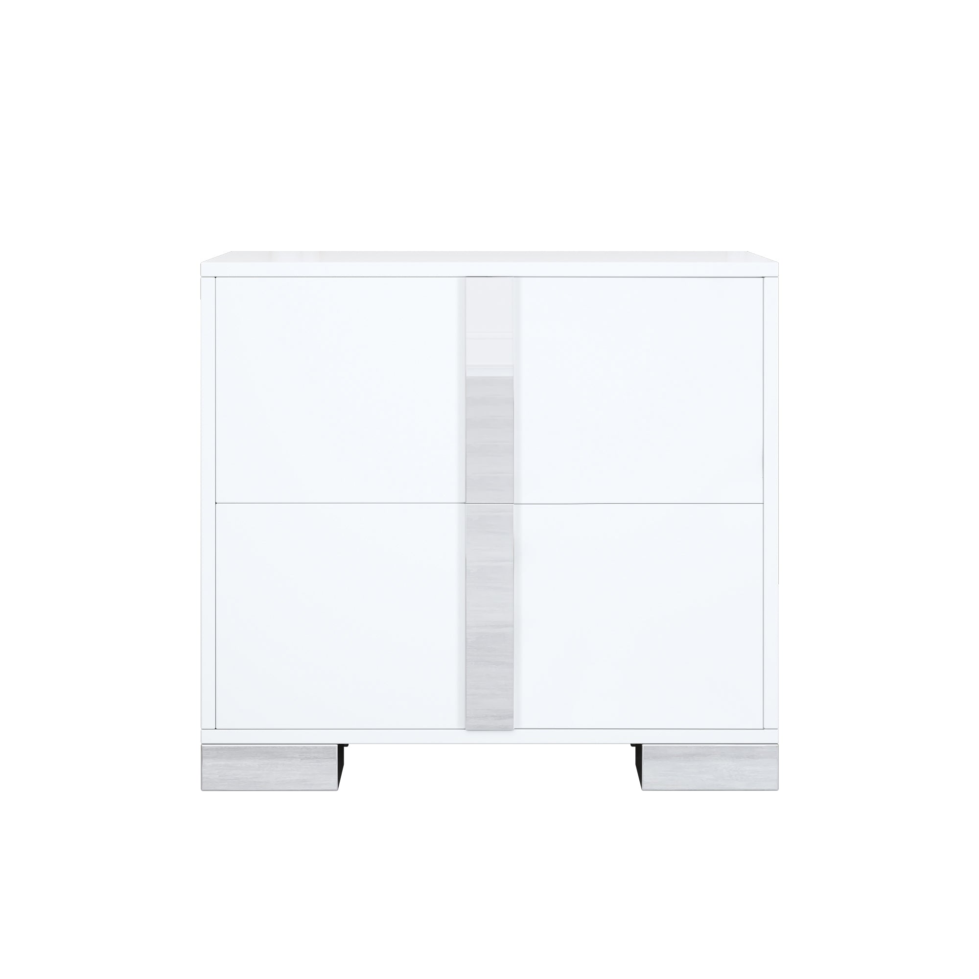 White mirrored nightstand with drawers open detail view