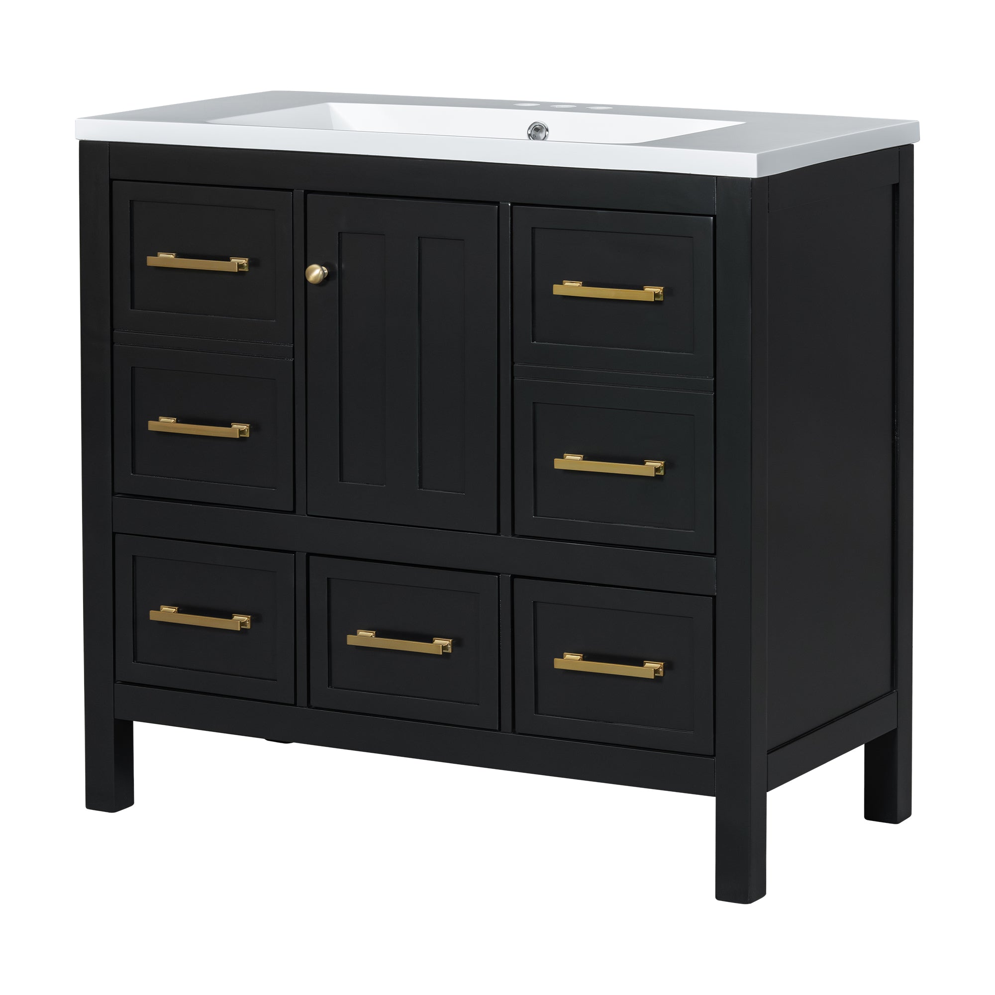 36'' Bathroom Vanity with Resin Sink Combo, Solid Wood Frame Bathroom Storage Cabinet, Freestanding Vanity Set with 5 Drawers& Soft Closing Doors (Same as N710S136002B )