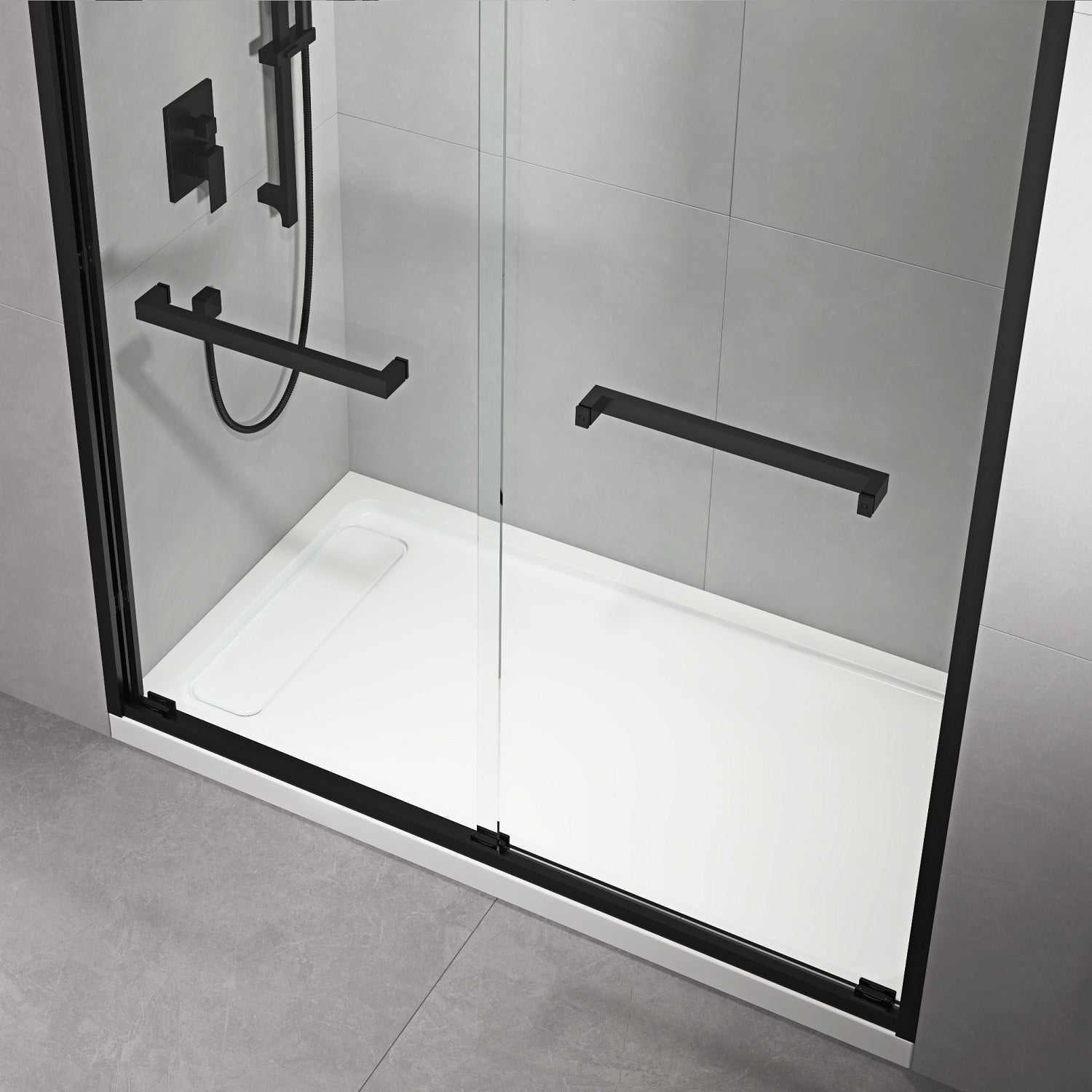 60"W x 76"H Sliding Framed Shower Door in Black Finish with Clear Glass