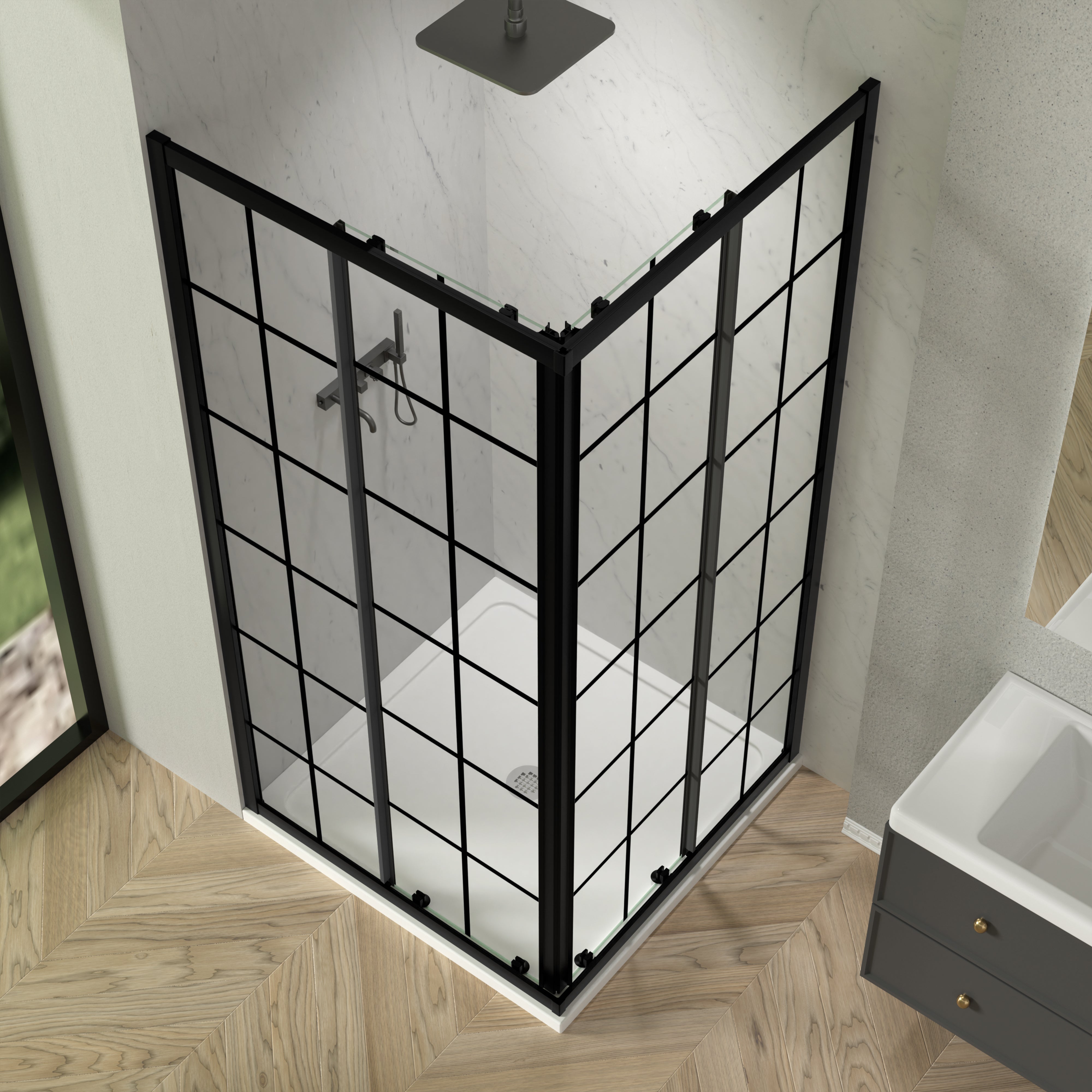 34.625 x 72 in Black-Line Framed Sliding Shower Door - 34.625 x 72 in / Matte Black / Black-Line Glass view 2