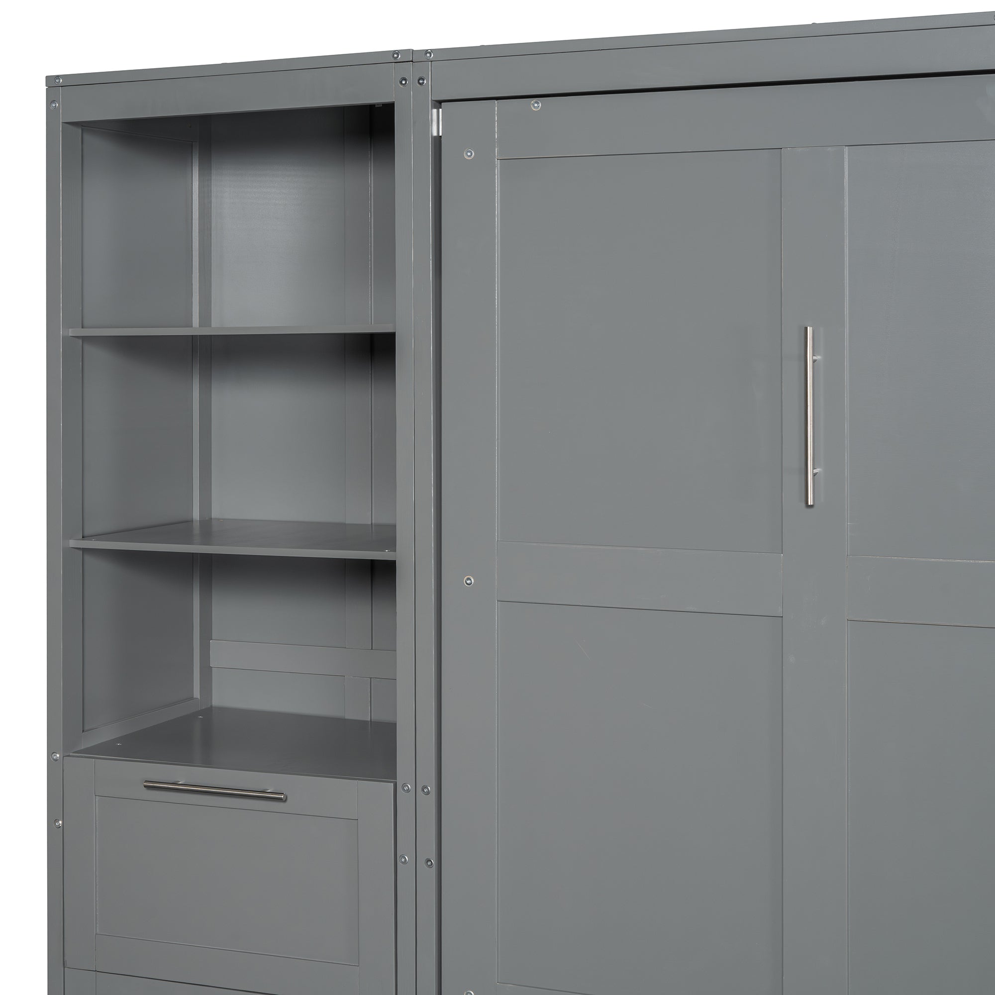 Queen Size Murphy Bed Wall Bed with Closet ,Drawers and Shelves,Gray