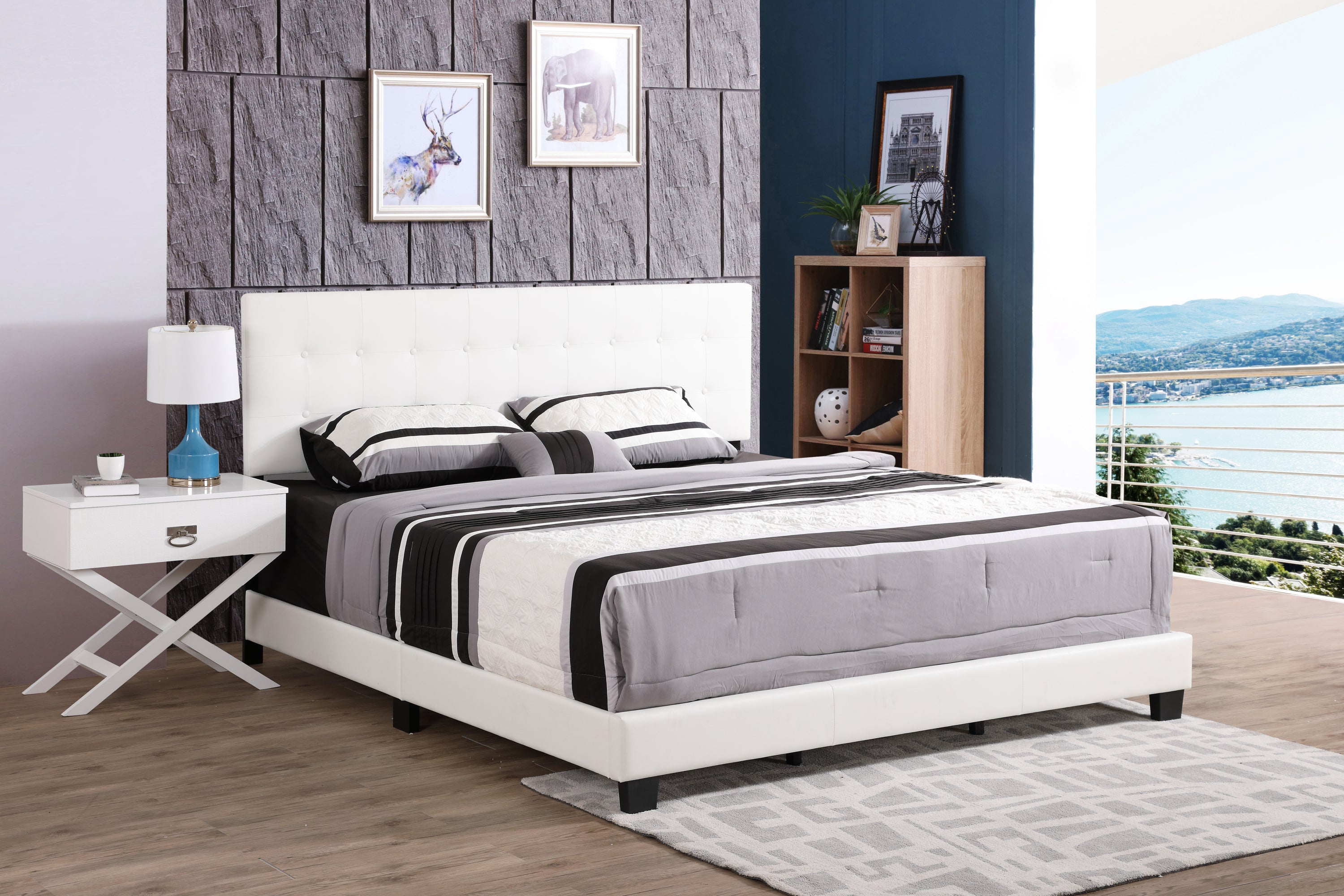 Contemporary White King Sized Bed