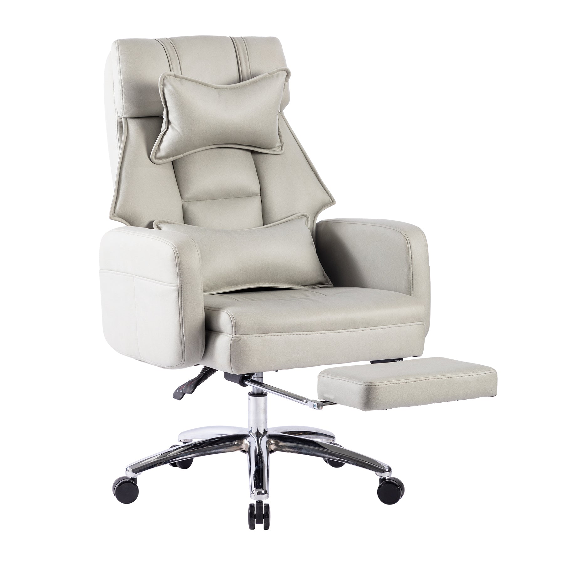 Swivel Ergonomic Office Chair, Technology Leather  High Back Office Chair with Lumbar Support Headrest, Sedentary Comfortable Boss Chair, 155° Reclining Computer Chair (Color : Grey)