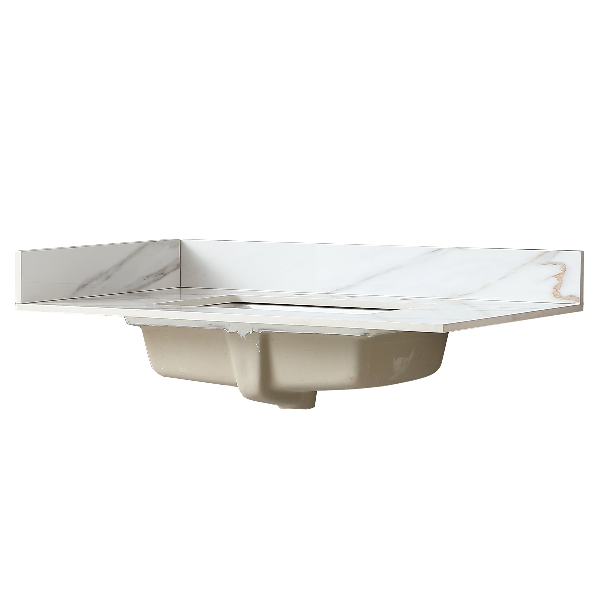 37 Inch Marble Vanity Top, Bathroom Vanity Top with Undermount Rectangular Middle Sink and 4" Height Backsplash, Pre-Drilled 8 Inch Faucet Hole Spread Vanity Top, Carrara white with veins