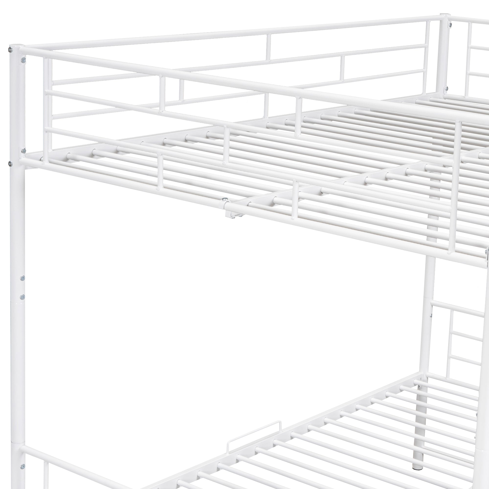 Full Over Full Metal Bunk Bed with Shelf and Guardrails, White