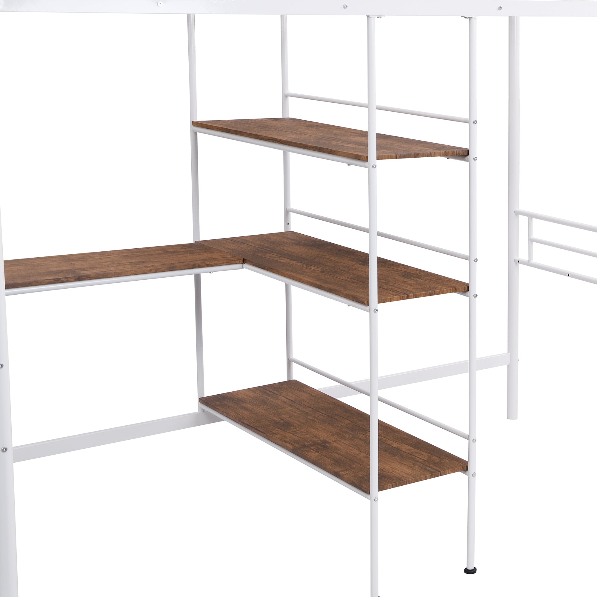 Twin Size Metal Loft Bed and Built-in Desk and Shelves,White(OLD SKU:WF280270AAK)