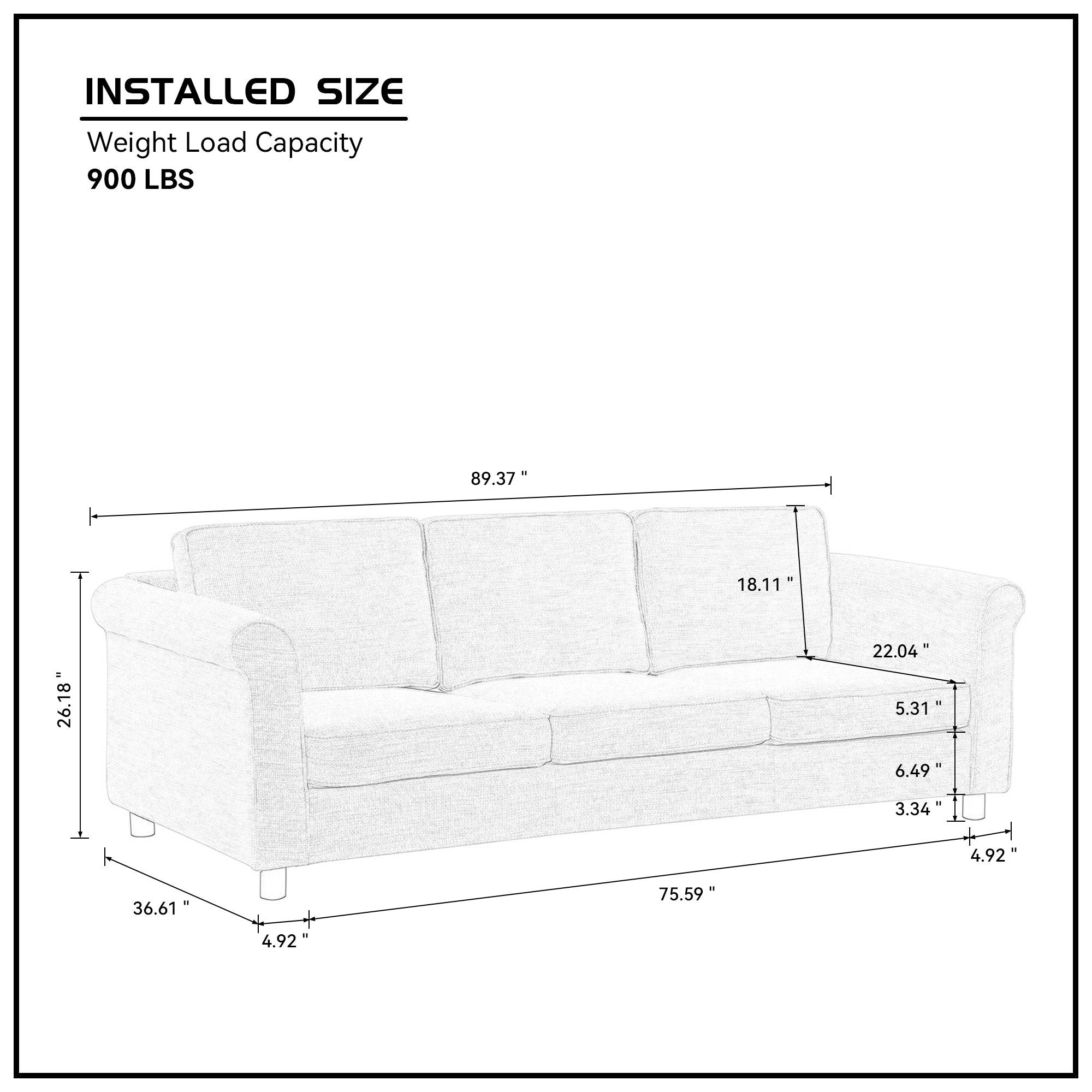 89.37inch 3 Seats Upholstered Sofa,  Bishop Beige