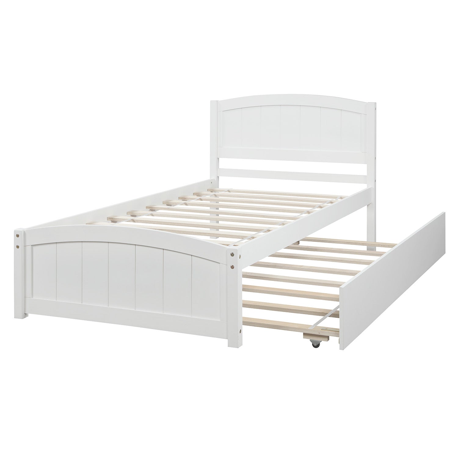 Twin size Platform Bed with Trundle, White