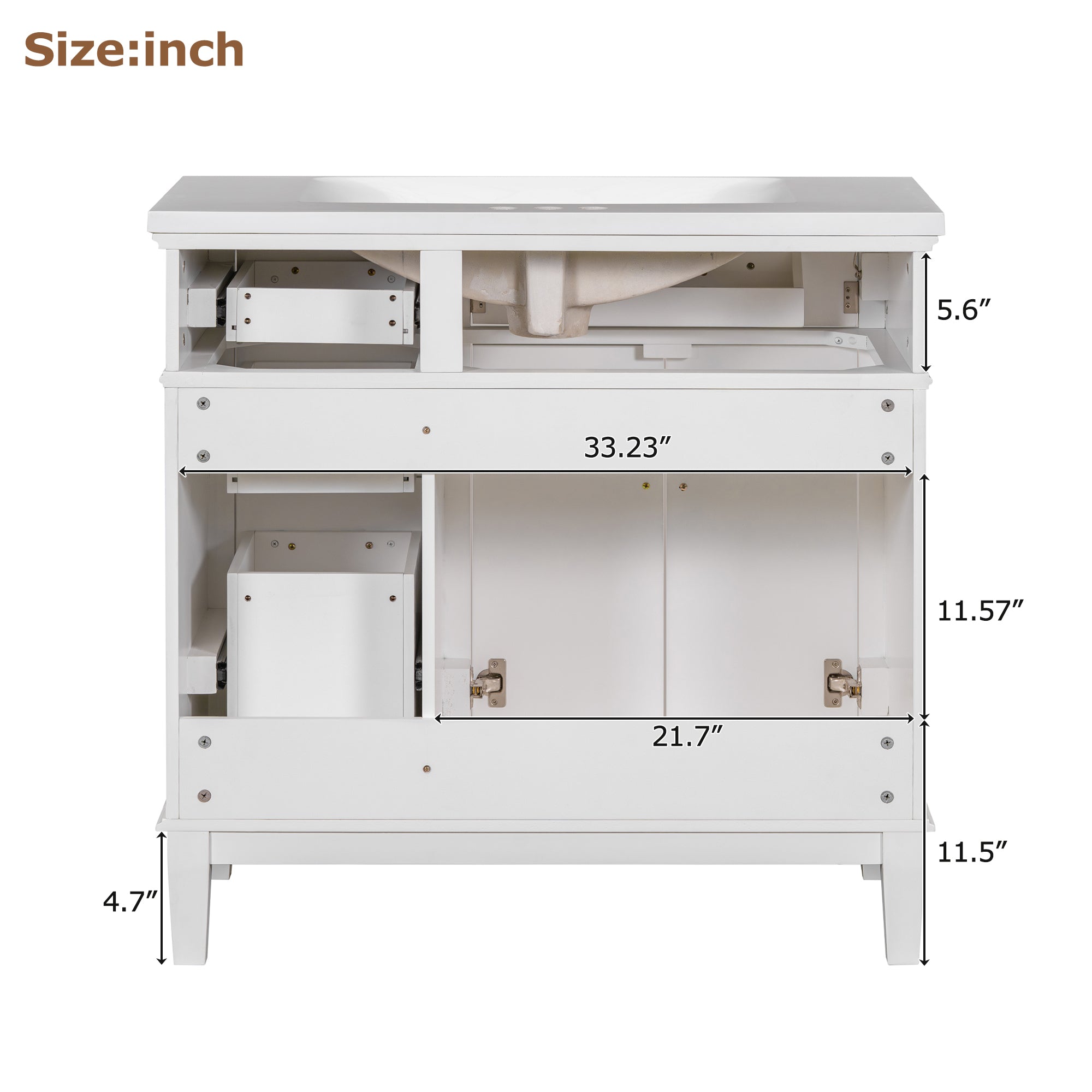 36-inch Bathroom Vanity with Resin Sink, Modern Bathroom Cabinet in White,Featuring Two Soft Close Doors and Four Drawers