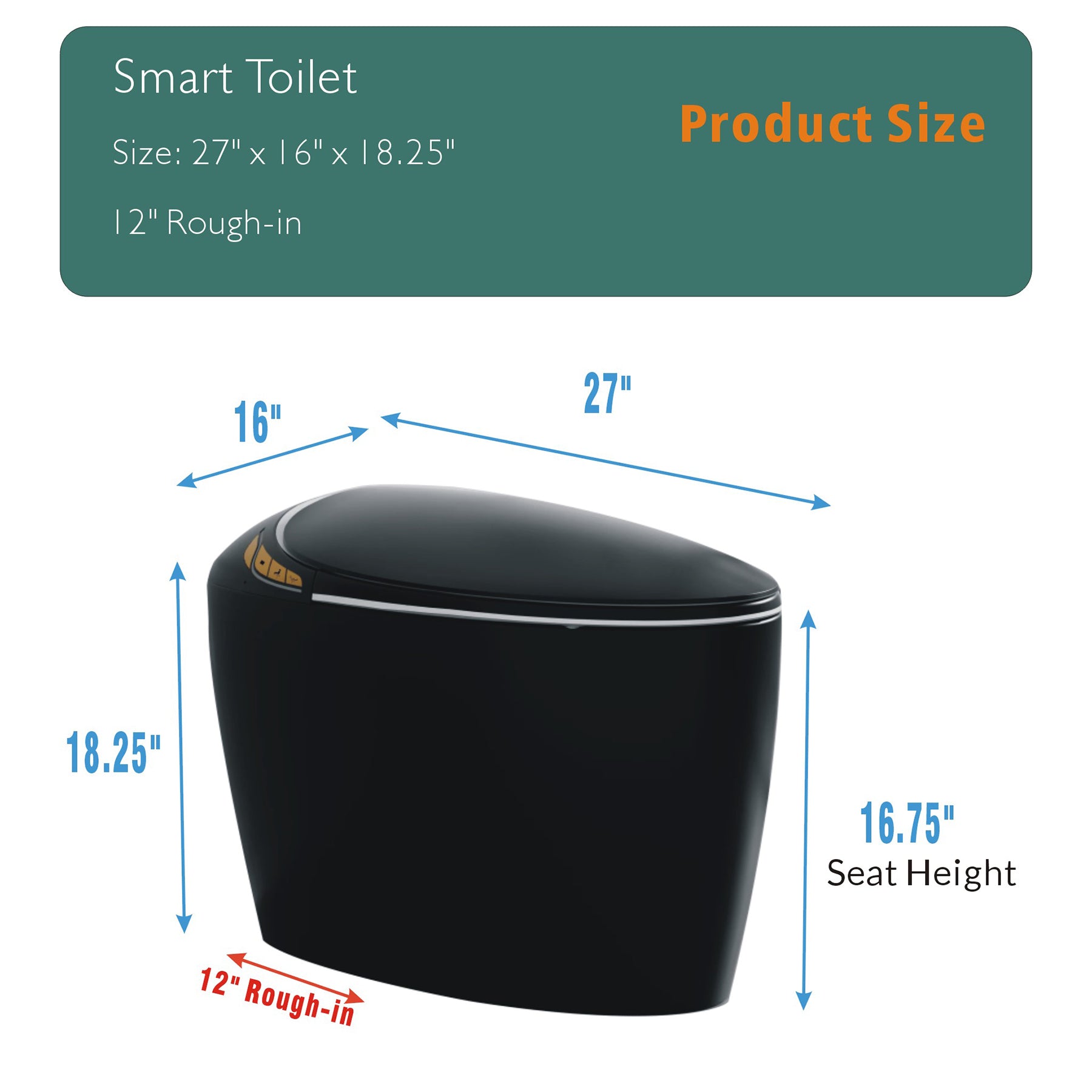 Unique Smart Toilet with Bidet Built In, Intelligent One Piece Toilet For Modern Bathroom, Auto Open/Close Seat, Foot Sensor, LED Display,Night Light, Warm Water & Dryer, Black