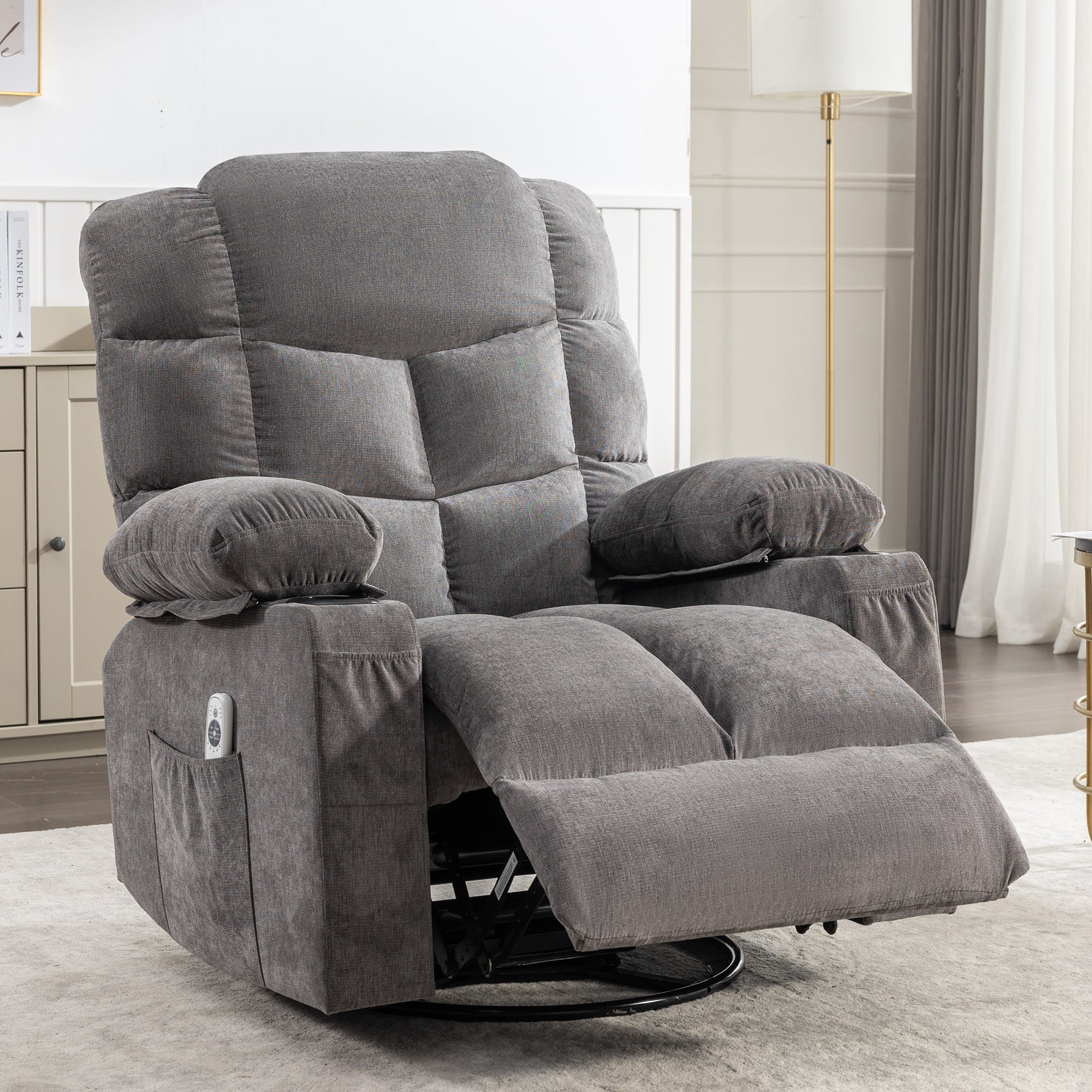 Massage Rocker Recliner Chair Rocking Chairs for Adults Oversized with 2 Cup Holders, USB Charge Port Soft Features a Manual Massage and Heat.(A+B)GREY