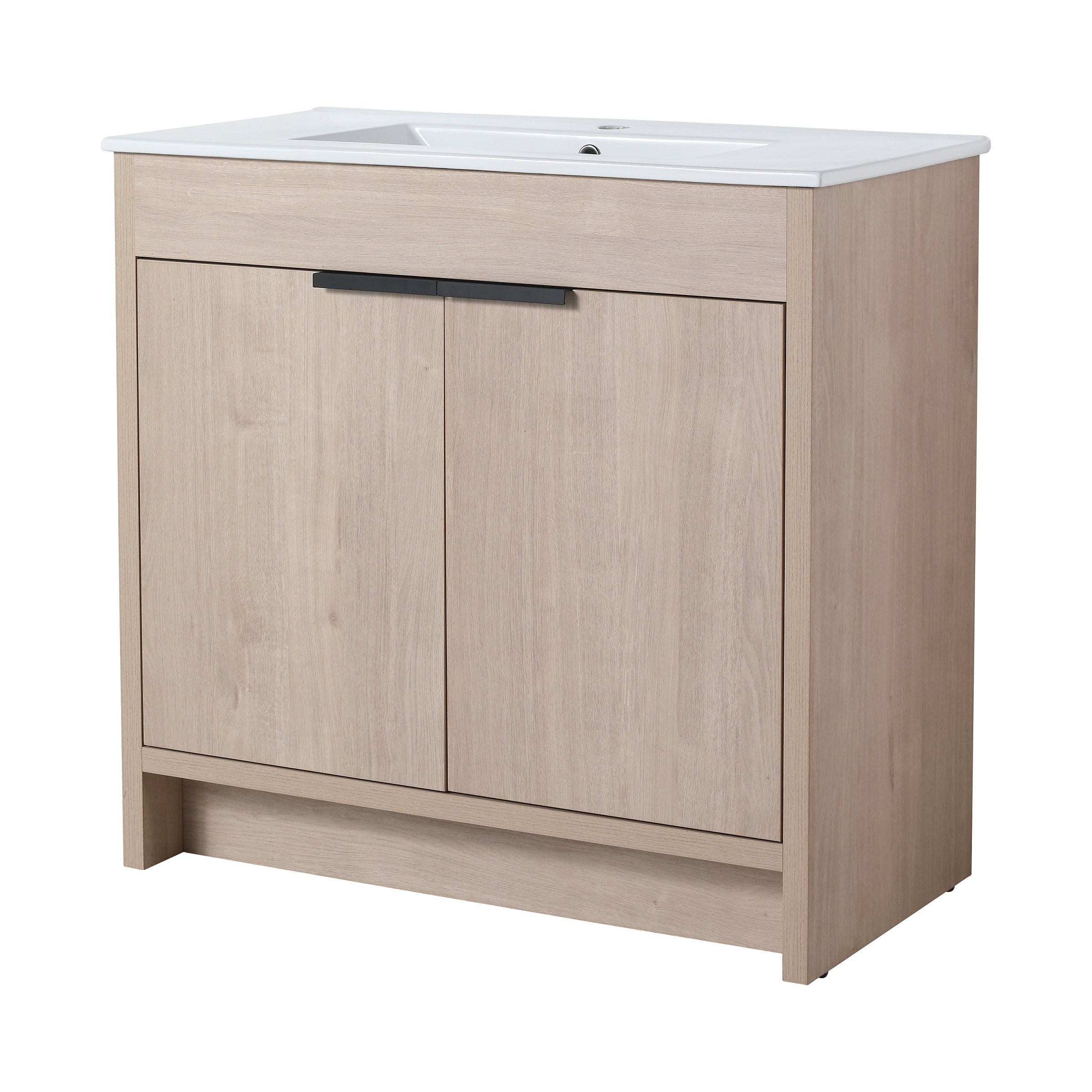 36 Inch Freestanding Bathroom Vanity with White Ceramic Sink & 2 Soft-Close Cabinet Doors (BVB02436PLO-F-BL9090B),W1286S00063