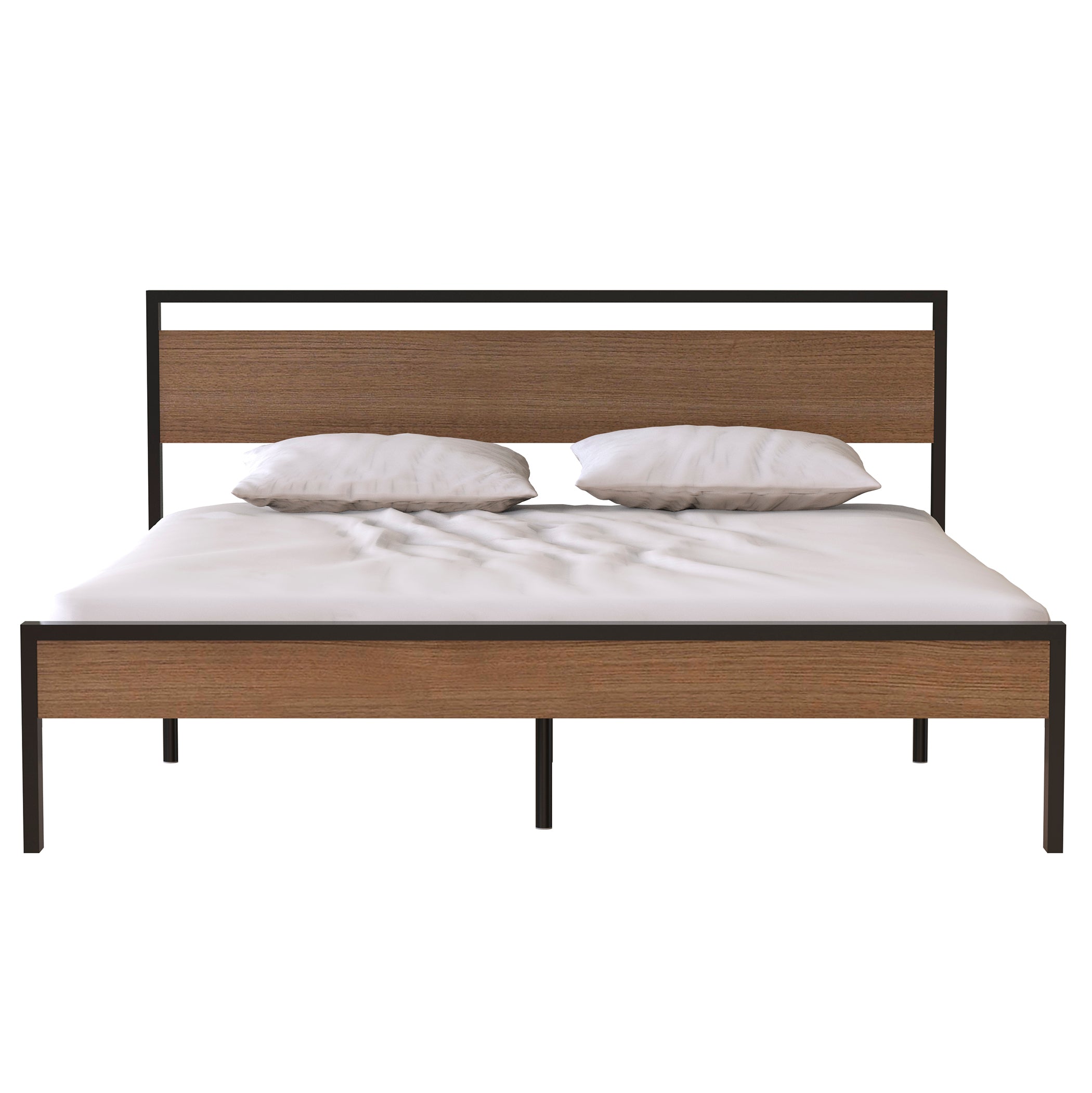 Ceres Metal Bed, Black with Cinnamon Wood Headboard&Footboard, King