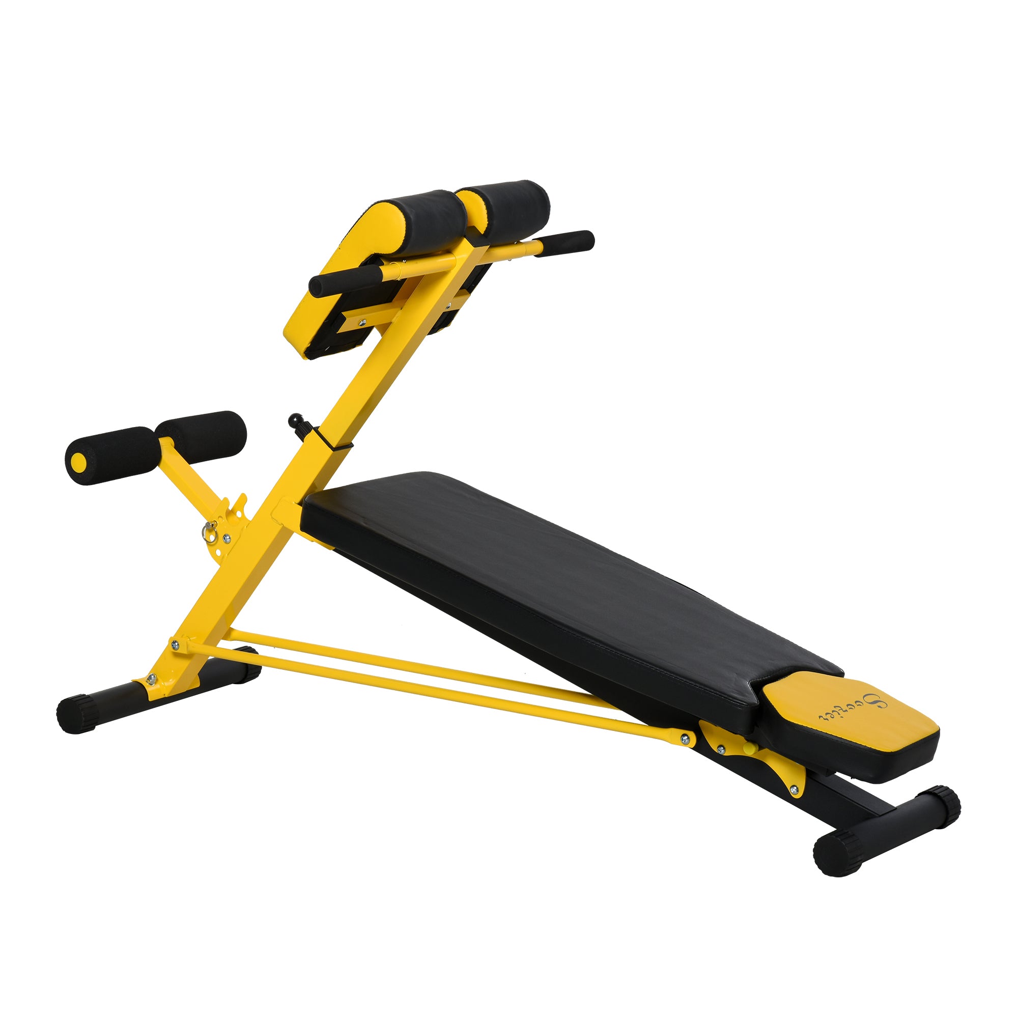 Soozier Adjustable Hyper Extension Dumbbell Weight Bench, Foam Leg Holders, Exercise Abs, Arms, Core, Strength Workout Station for Home Gym, Yellow