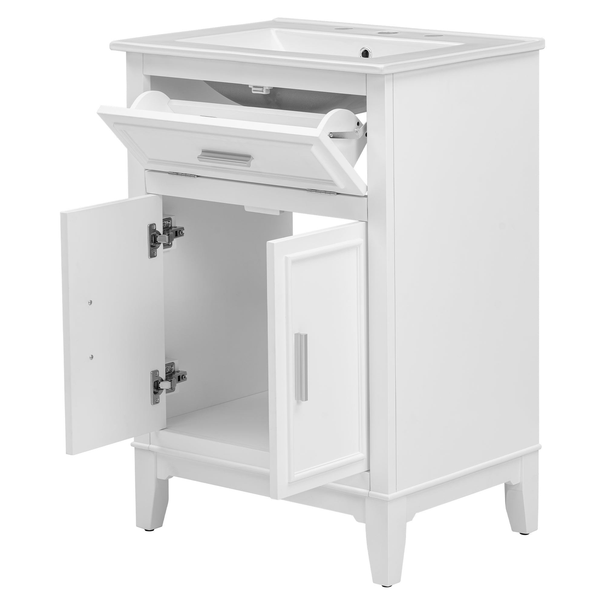 24" Bathroom Vanity with Sink, Bathroom Vanity Cabinet with One Flip Drawer and Doors, Solid Wood and MDF, White