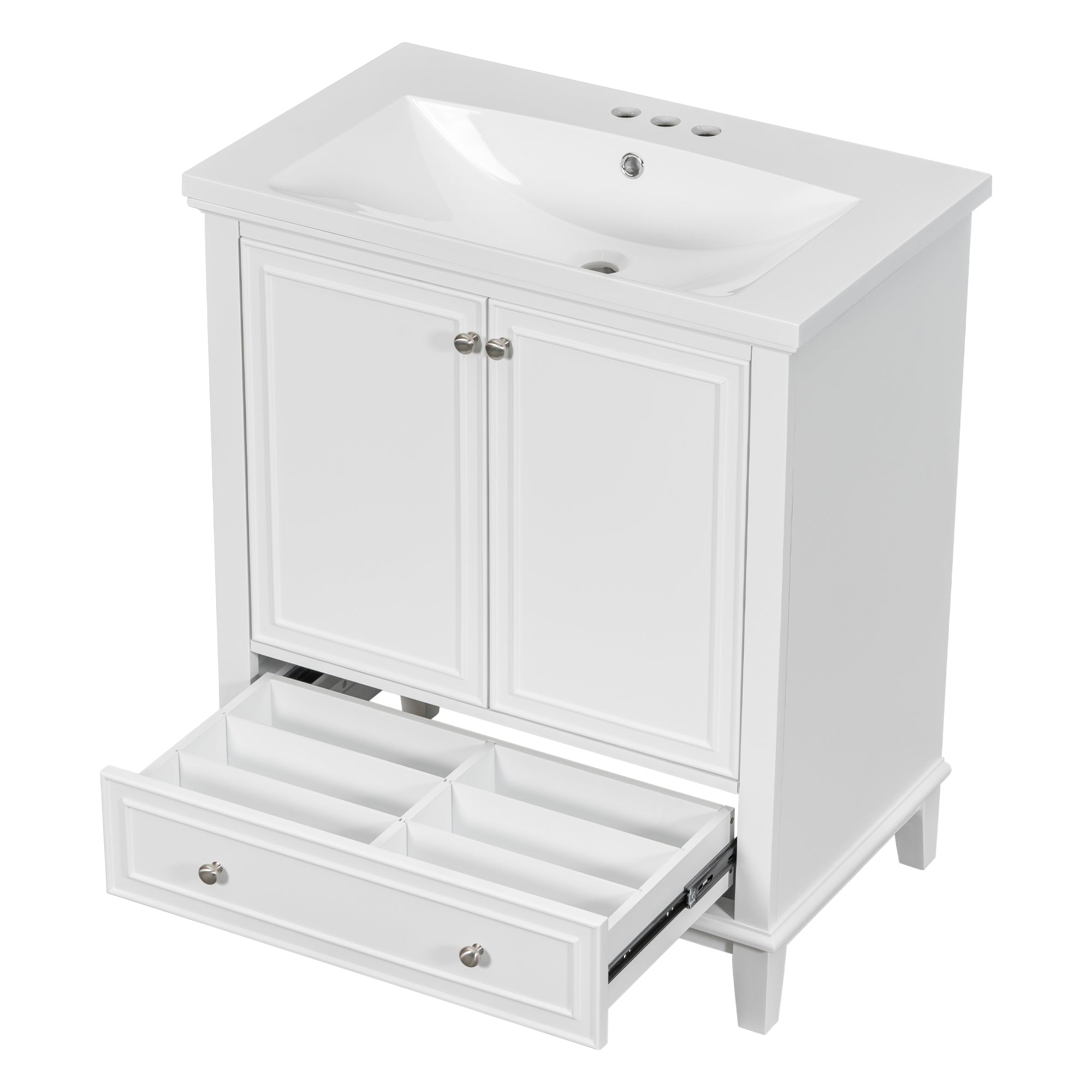 30" Bathroom Vanity with Sink Combo, Multi-functional Bathroom Cabinet with Doors and Drawer, Solid Frame and MDF Board, White