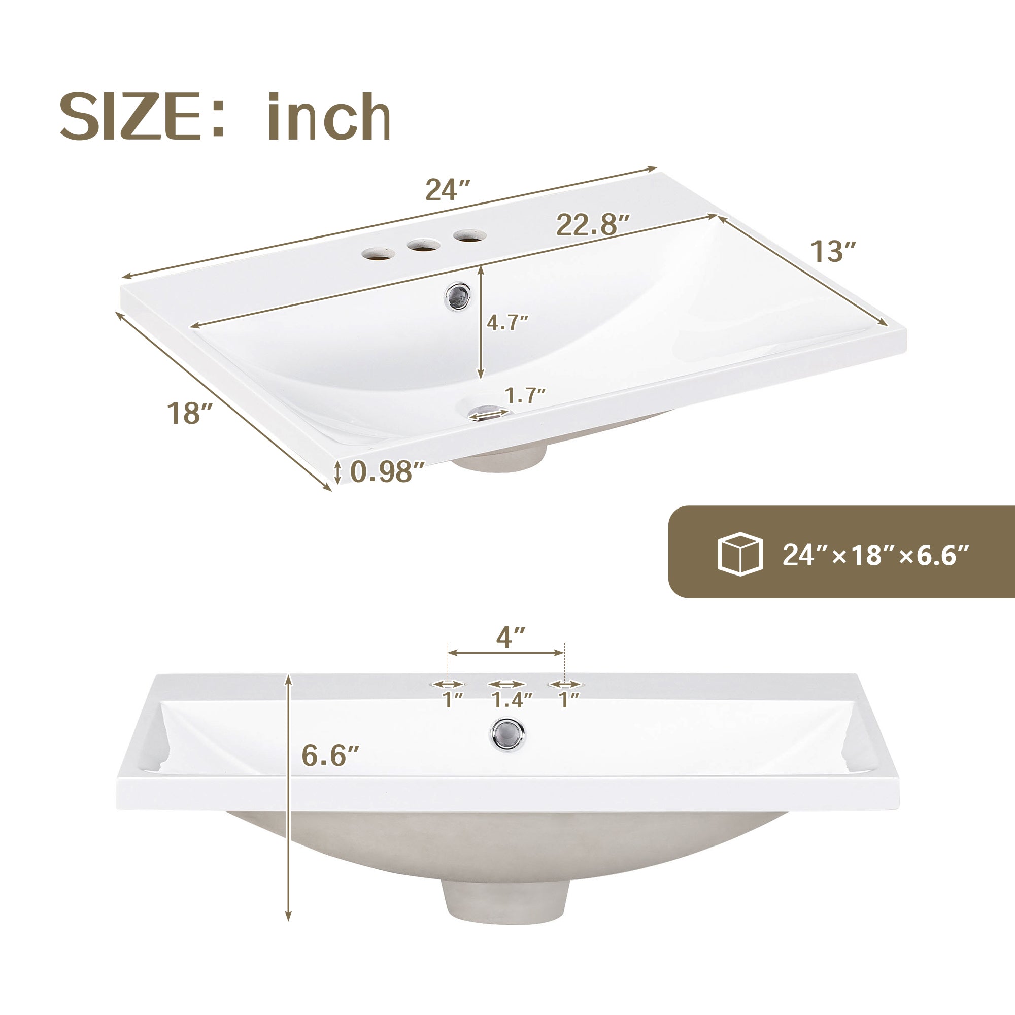 [VIDEO] 24" Brown Modern Sleek Bathroom Vanity Elegant Ceramic Sink with Solid Wood Frame Open Style Shelf (OLD SKU: JL000004AAD)