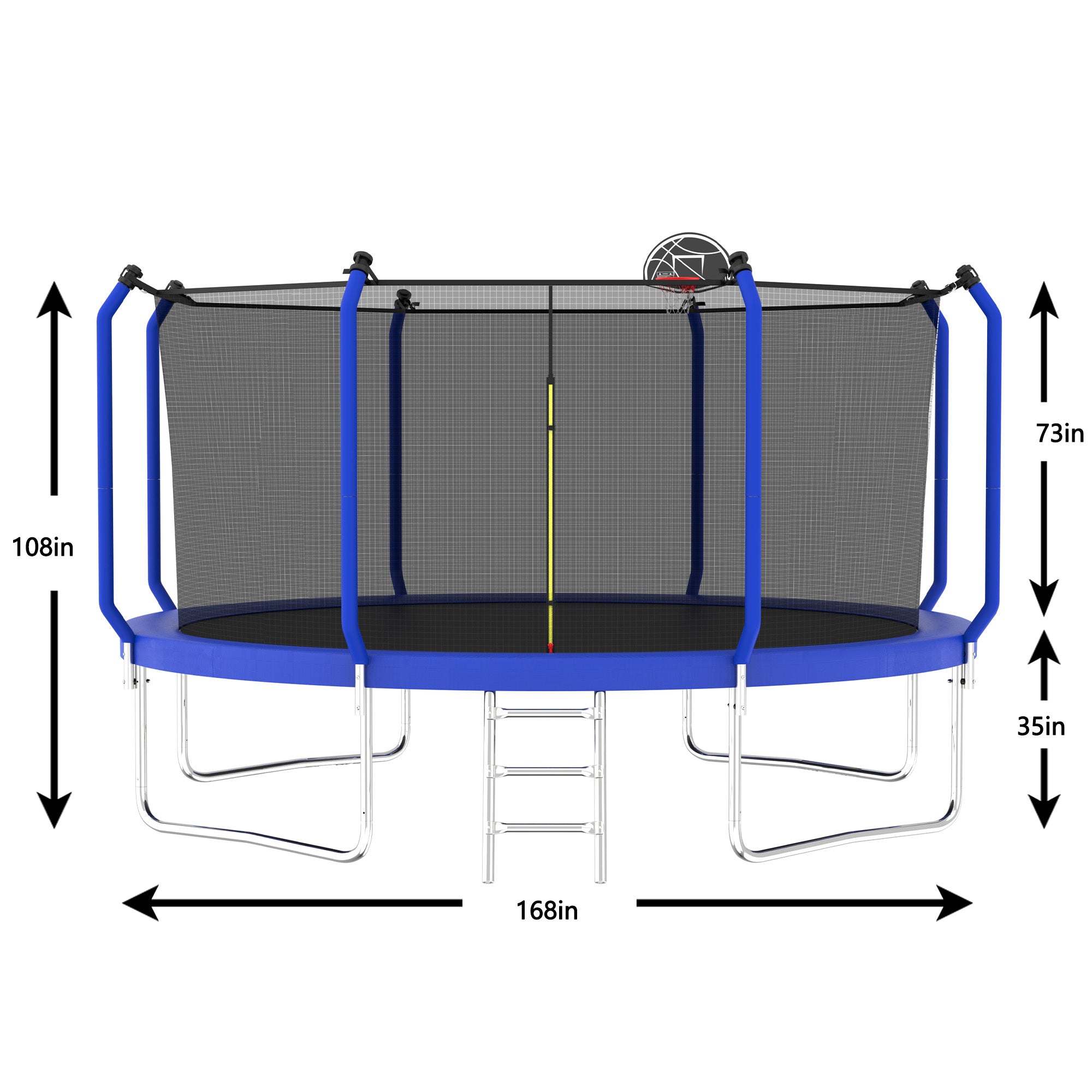 14FT Trampoline with Basketball Hoop, ASTM Approved Reinforced Type Outdoor Trampoline with Enclosure Net