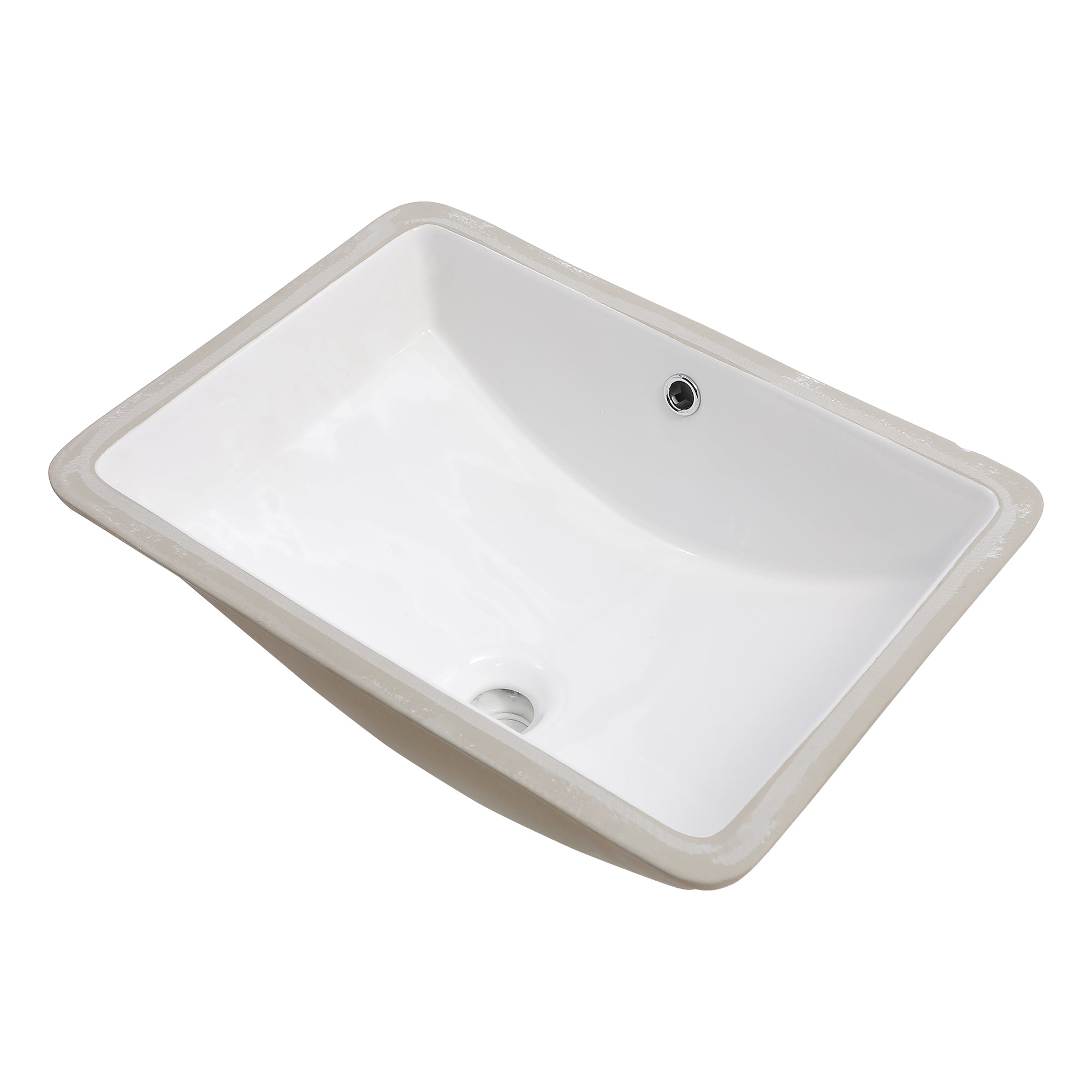 21"x14" White Ceramic Rectangular Undermount Bathroom Sink with Overflow