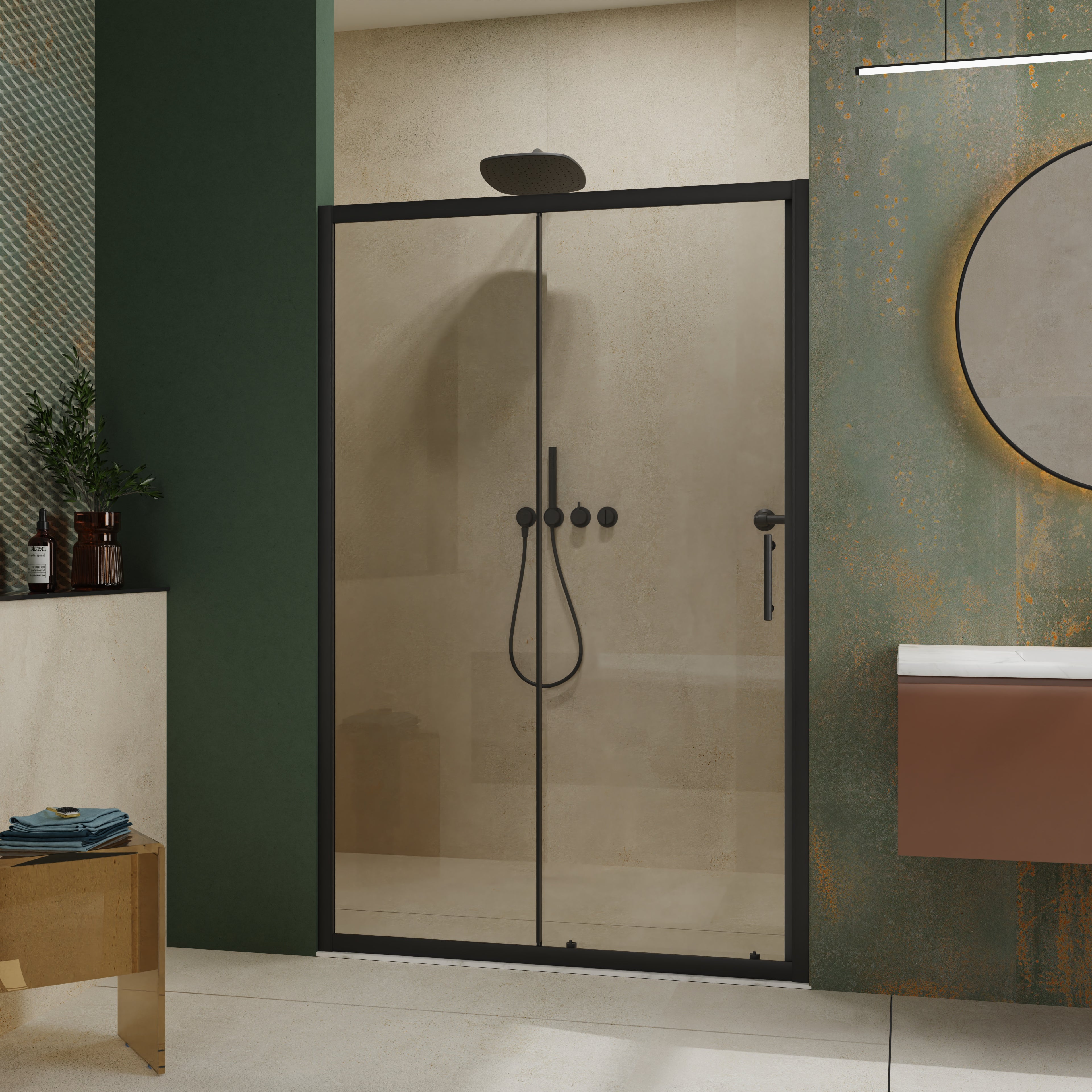48-60 x 72 in Single Sliding Shower Door - Matte Black view 2